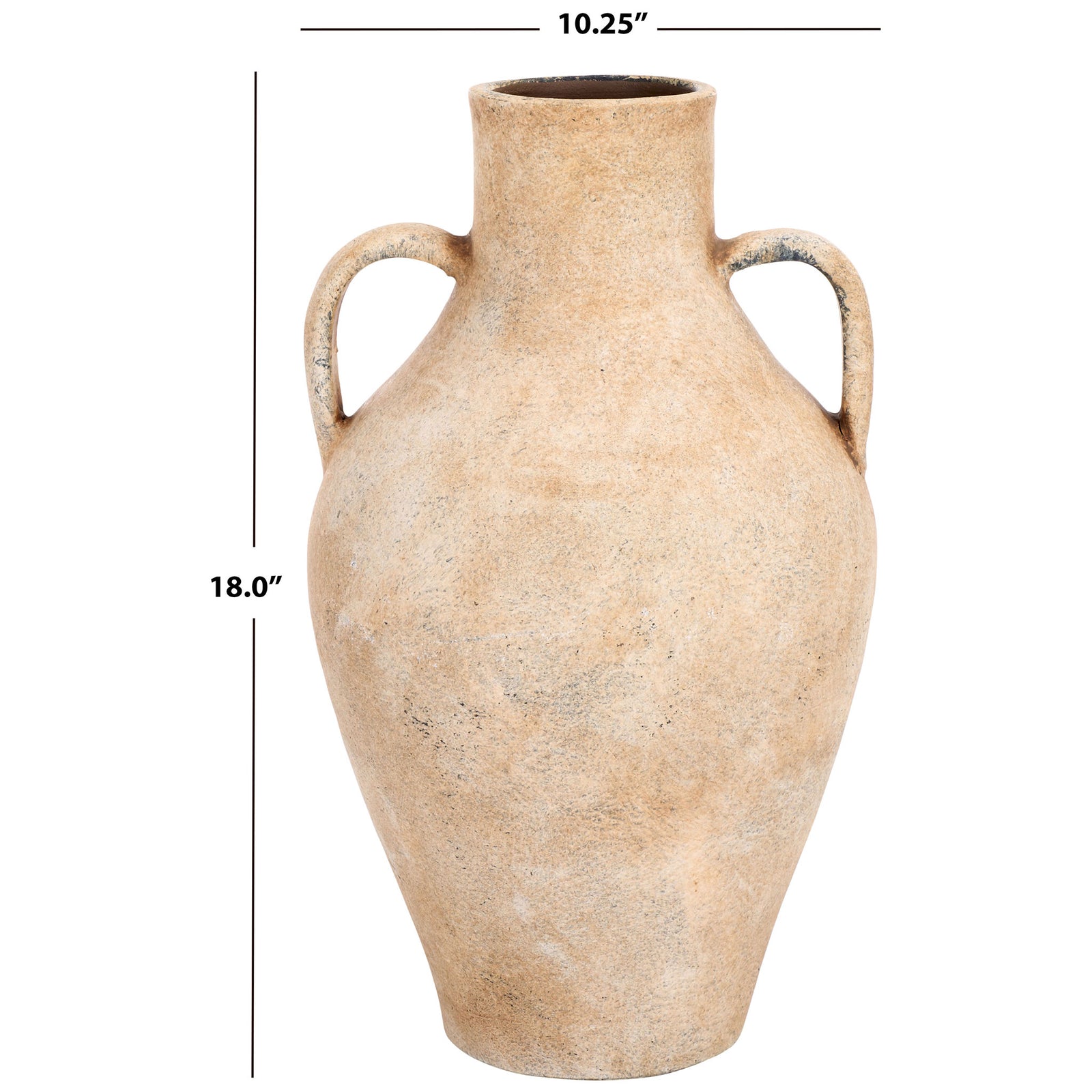 An 18-inch-tall stoneware vase pairs twin loop handles with a tapered body and a 10.25-inch width. || RDC1212A || dimension_studio