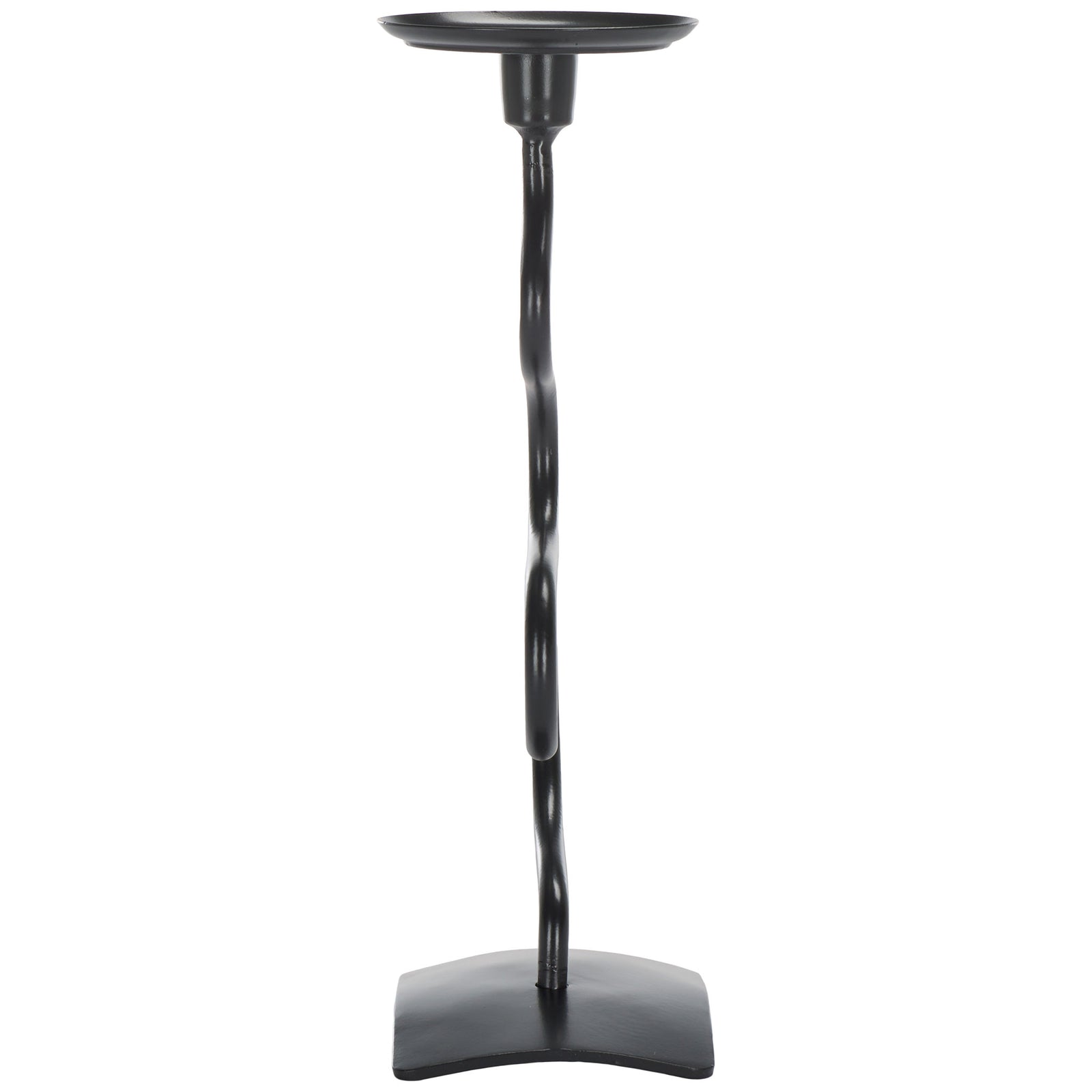 A slender black iron stem supports a rounded candle plate above a softly curved base || RDC2502A-SET2 || side_partial_studio