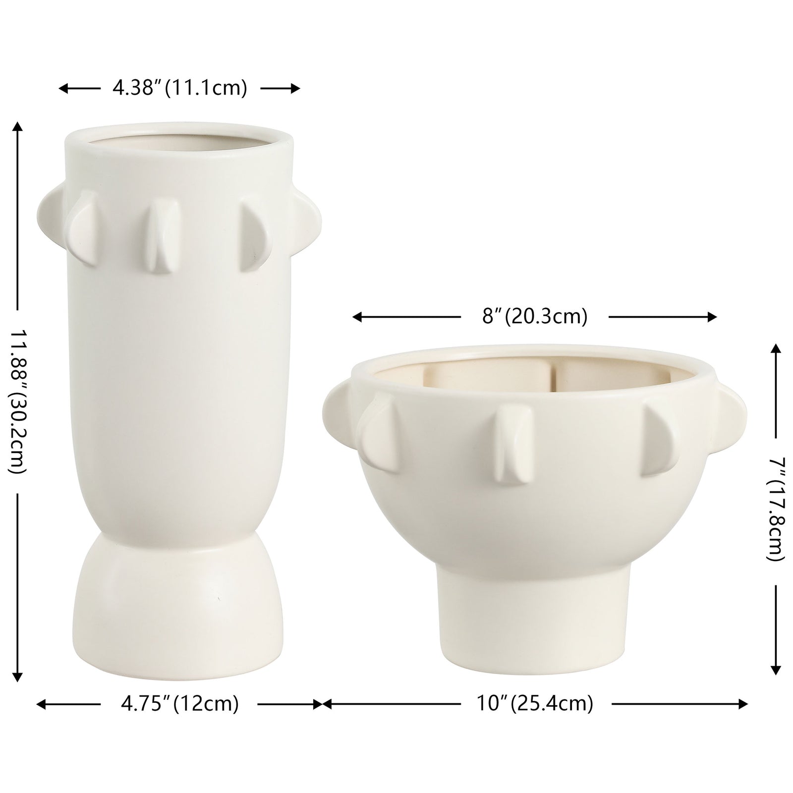A tall 11.88-inch vase pairs with a wide 7-inch bowl for varied heights and arrangements. || RDC4047A-SET2 || dimension_studio