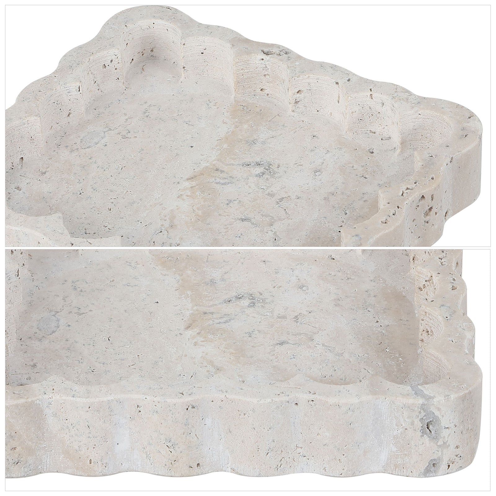 Natural marble texture and softly sculpted scallops bring organic charm to this catchall. || RDC4053A || detail_studio