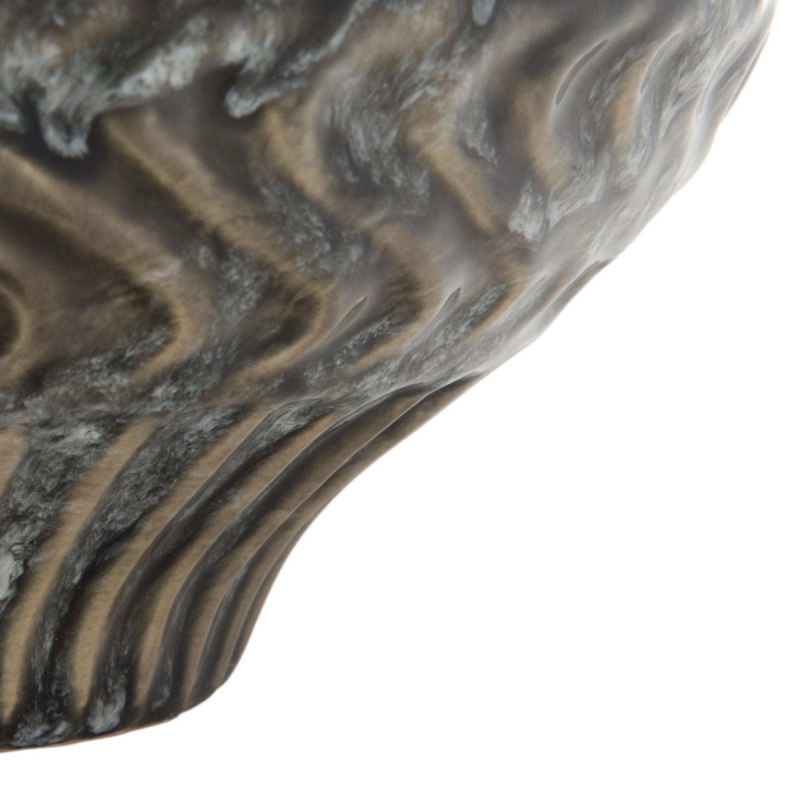 Swirling blue-gray glaze highlights the sweeping ridges that flow to the smaller vase's base. || RDC4058A-SET2 || leg_studio