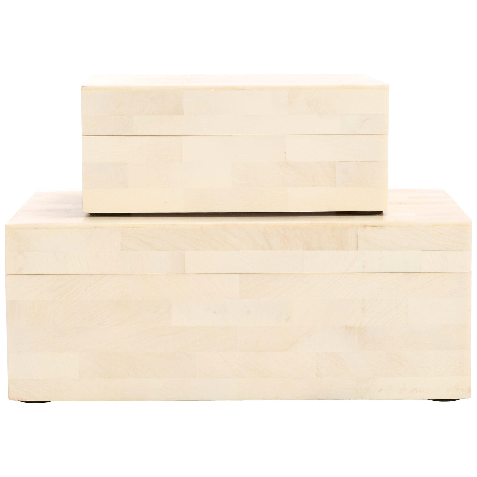 Two stacked ivory boxes pair a polished faux-bone finish with clean, rectangular lines. || RDC5002A-SET2 || front_studio