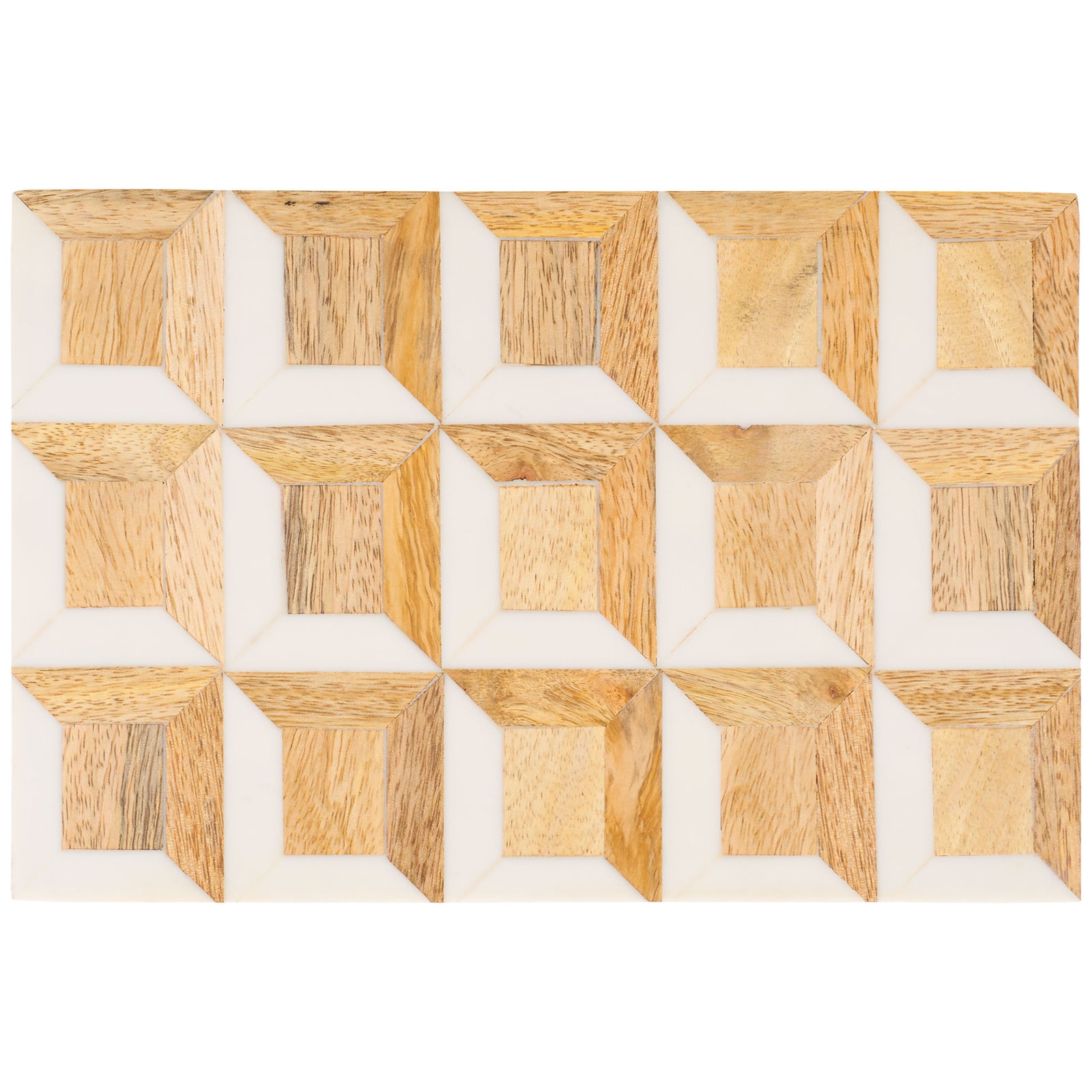 The larger box's lid features a repeating grid of beveled wood forms framed in ivory. || RDC5003A-SET2 || top_partial_studio