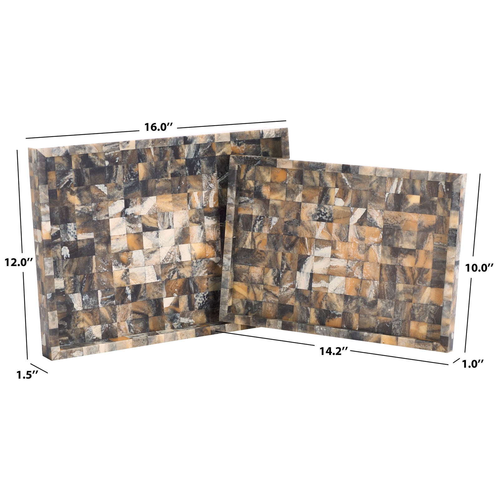 The two trays measure 16 by 12 by 1.5 inches and 14.2 by 10 by 1 inches. || RDC5011A-SET2 || dimension_studio
