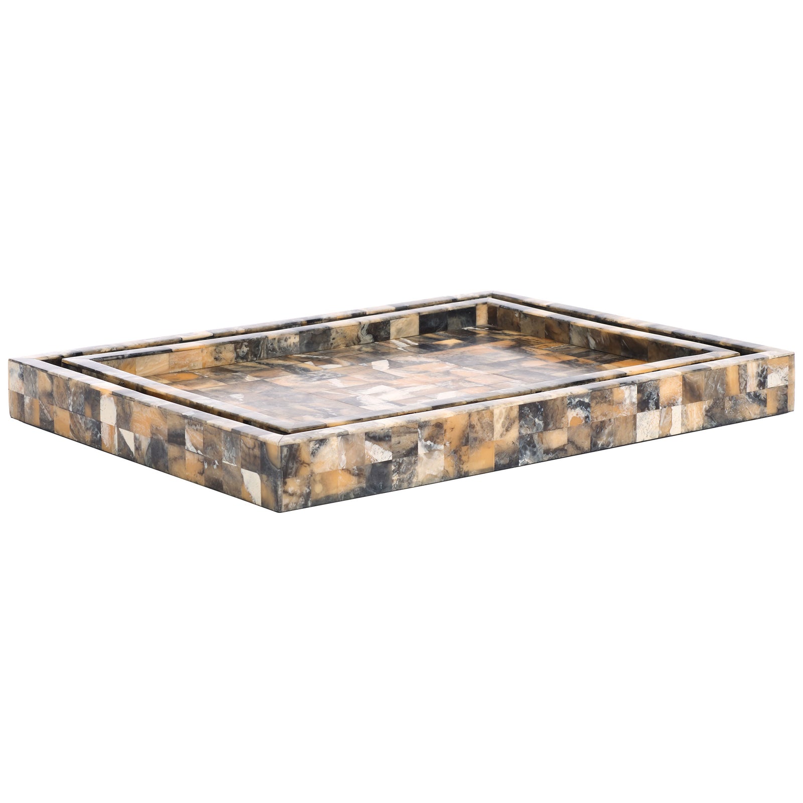 A smaller marbled tray fits neatly inside the larger tray for space-saving storage. || RDC5011A-SET2 || front_angle_studio