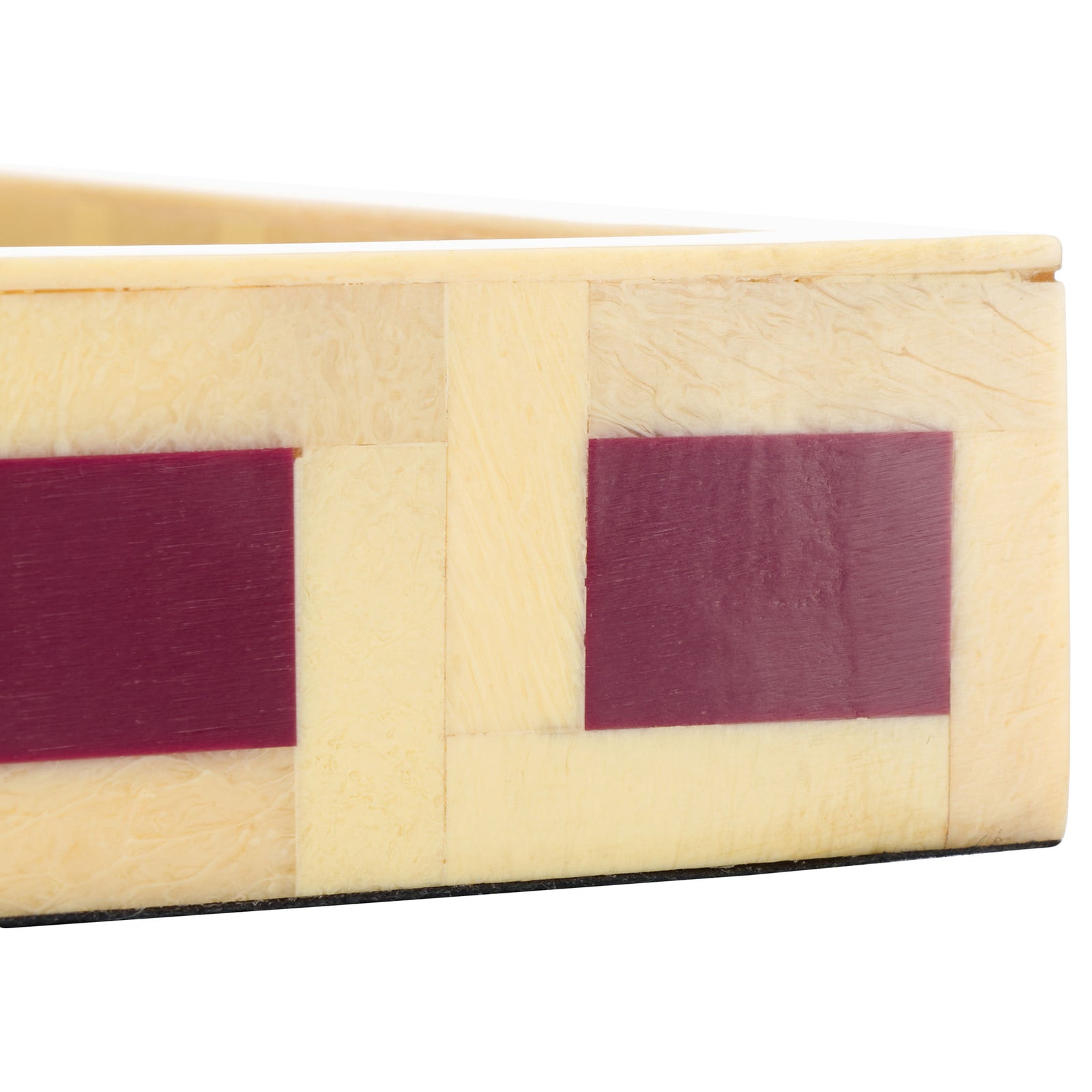 Inset burgundy squares contrast with the tray's thick, marbled yellow sidewall || RDC5012A || detail_studio
