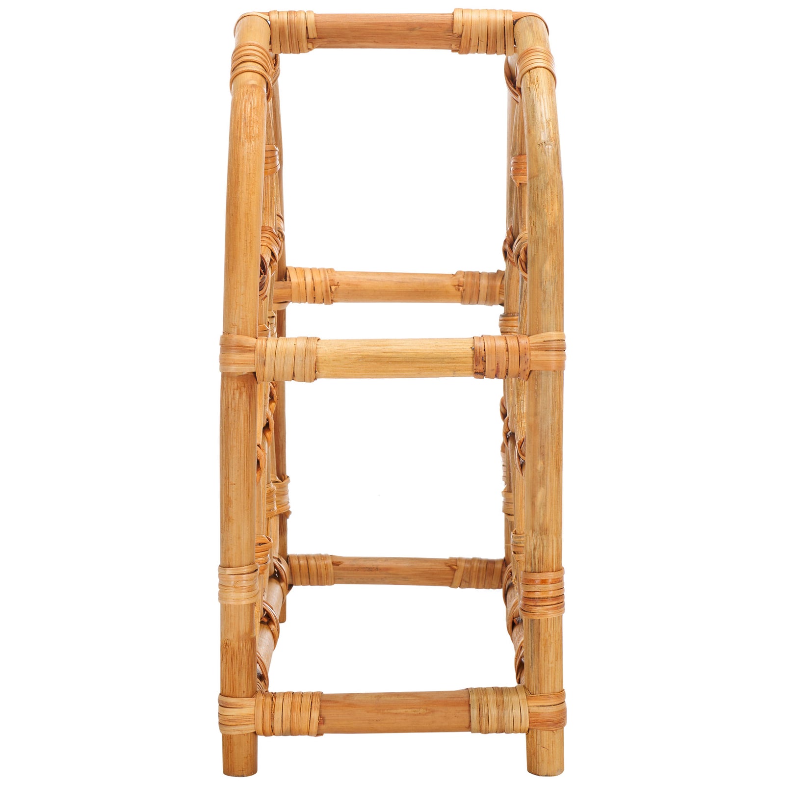 Slim rattan frame with wrapped crossbars keeps wine stored in a small footprint || STG1801A || side_studio