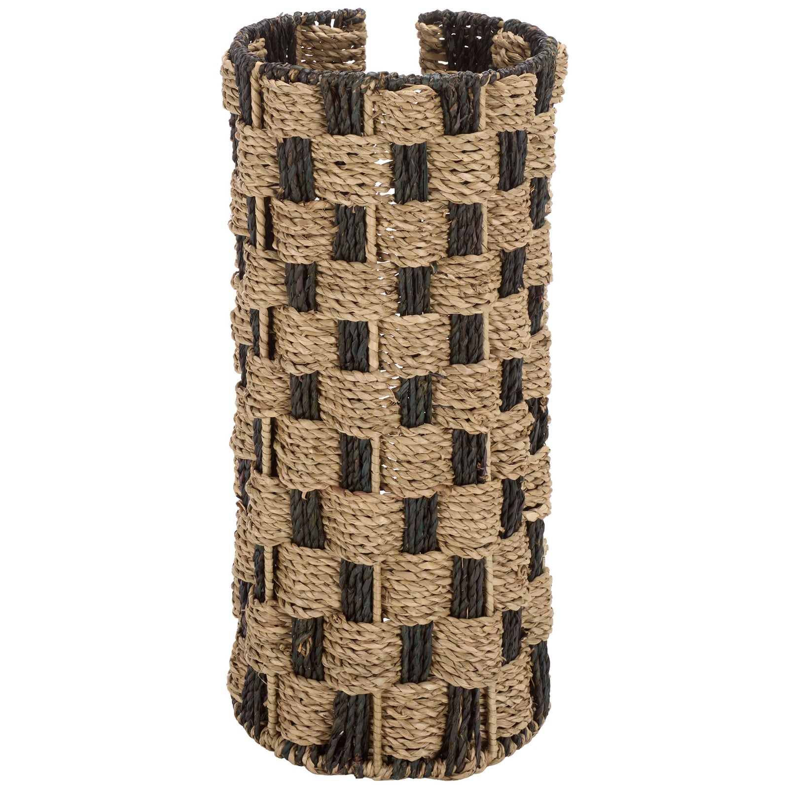 A two-tone weave covers the basket's rounded back with rich texture. || STG1823A || back_studio