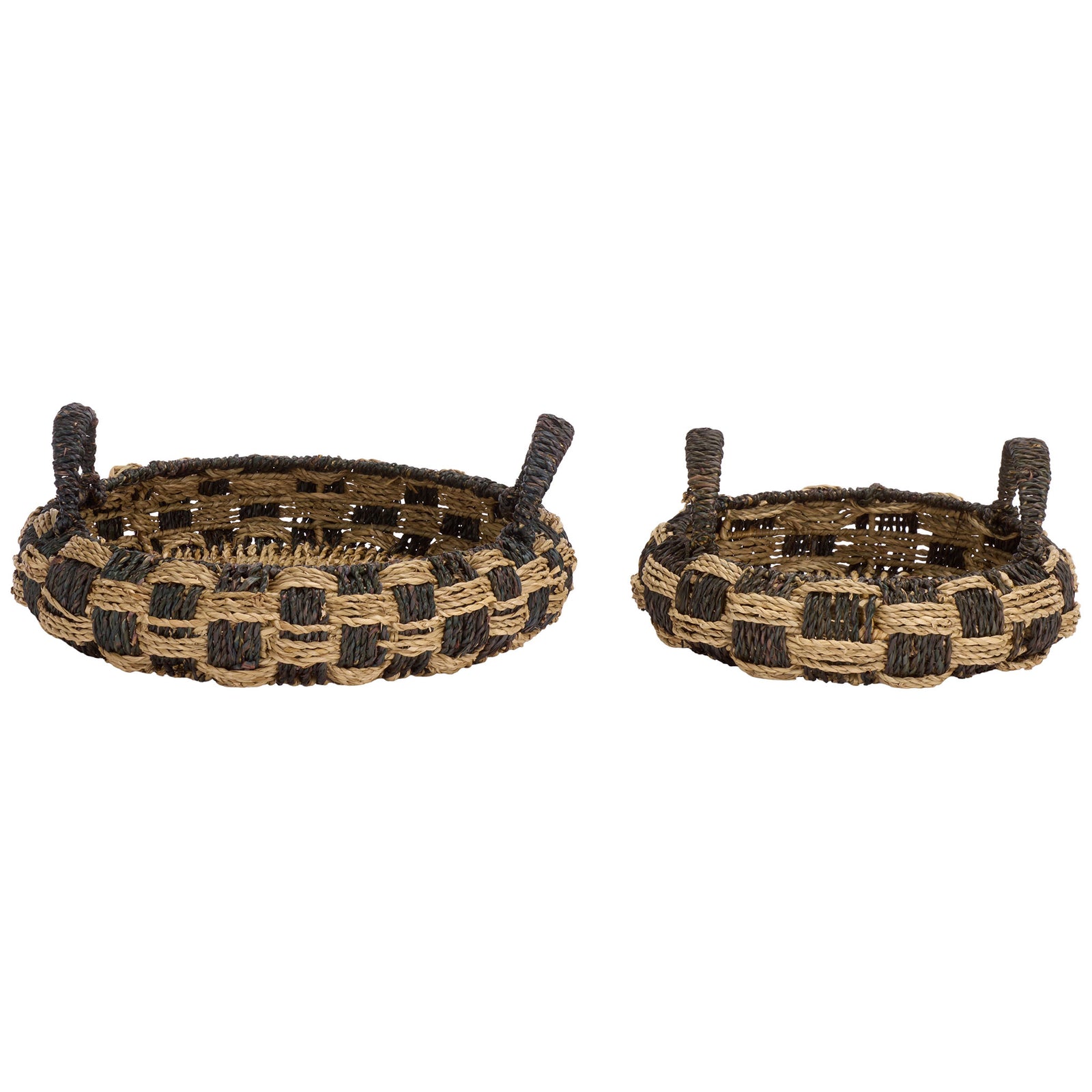 Large and small handled baskets bring natural and dark seagrass textures together || STG1825A-SET2 || front_studio