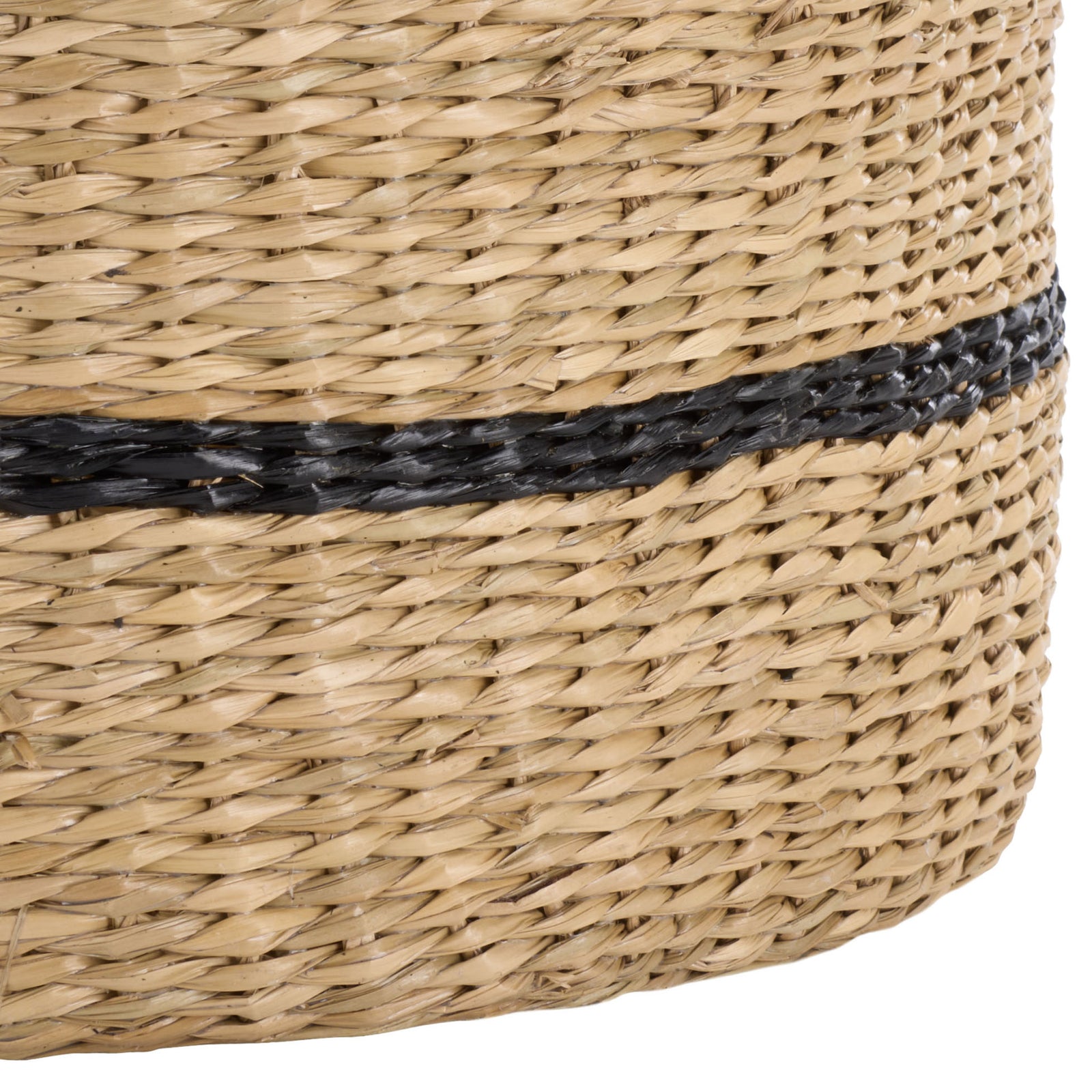 Tightly woven seagrass and a slim black stripe add texture around the basket's base. || STG1827A-SET3 || detail_studio