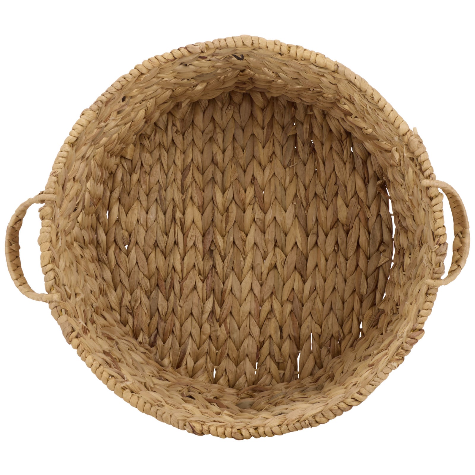 A rounded woven interior offers roomy storage, with wrapped handles on either side. || STG1828A-SET3 || top_partial_studio