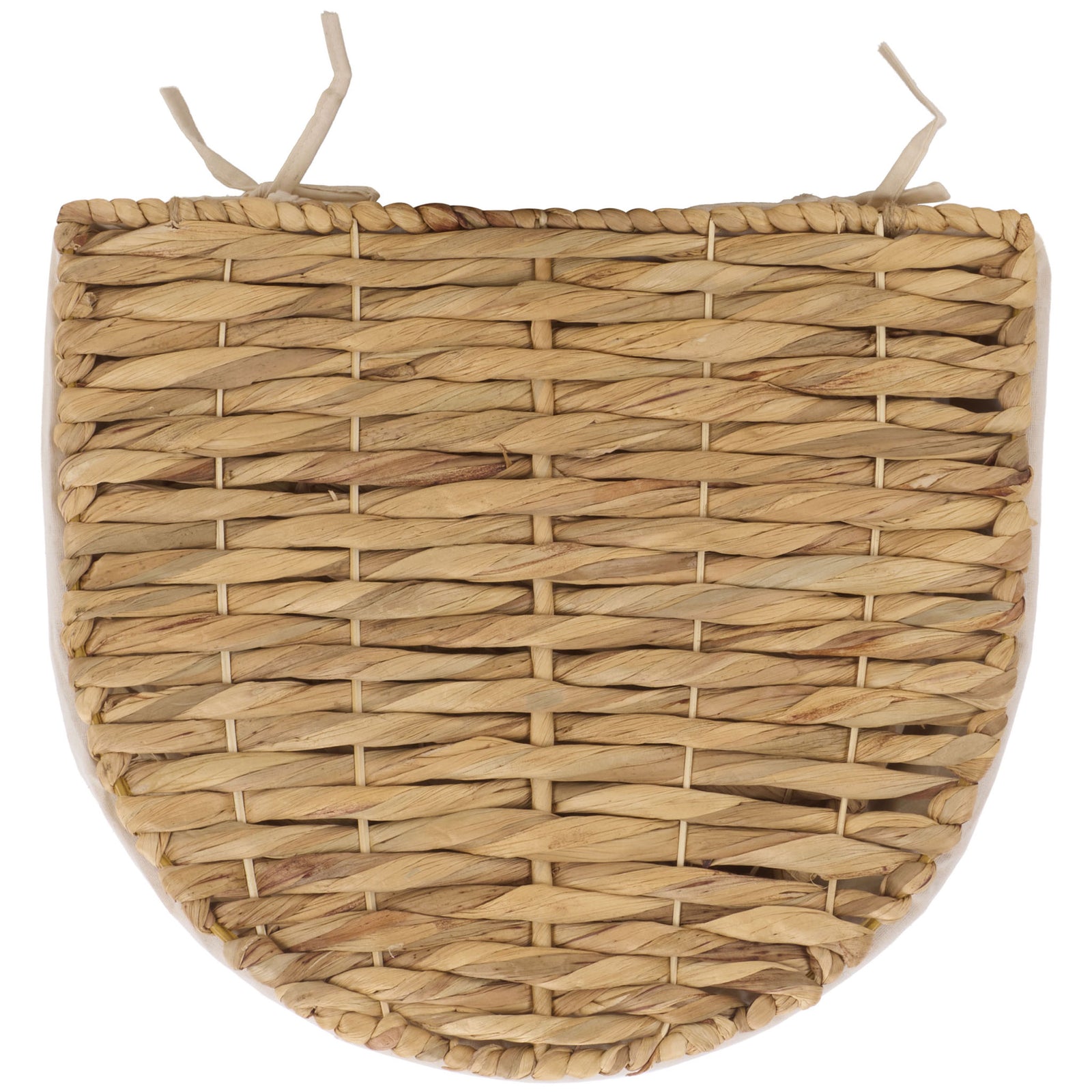 The half-round woven lid features dense natural fibers and slender ivory ties. || STG1831A-SET2 || top_partial_studio