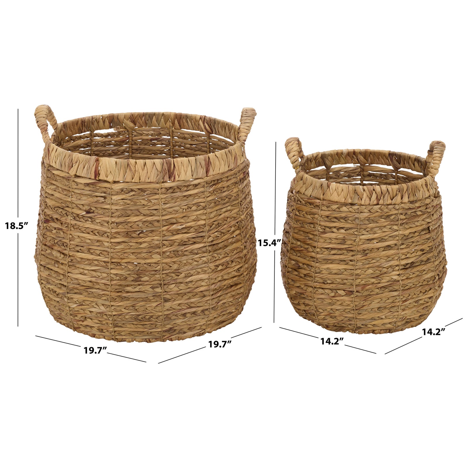 Two complementary basket sizes offer woven storage with wrapped rims and loop handles. || STG1832A-SET2 || dimension_studio