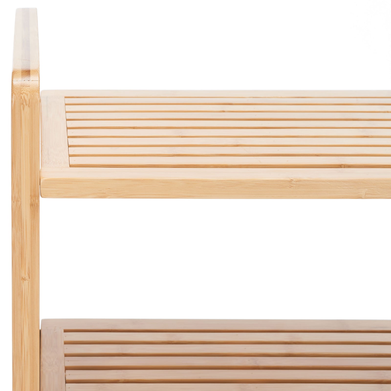 Slatted bamboo shelving brings light, airy storage to a compact laundry organizer || STG1903A || detail_studio