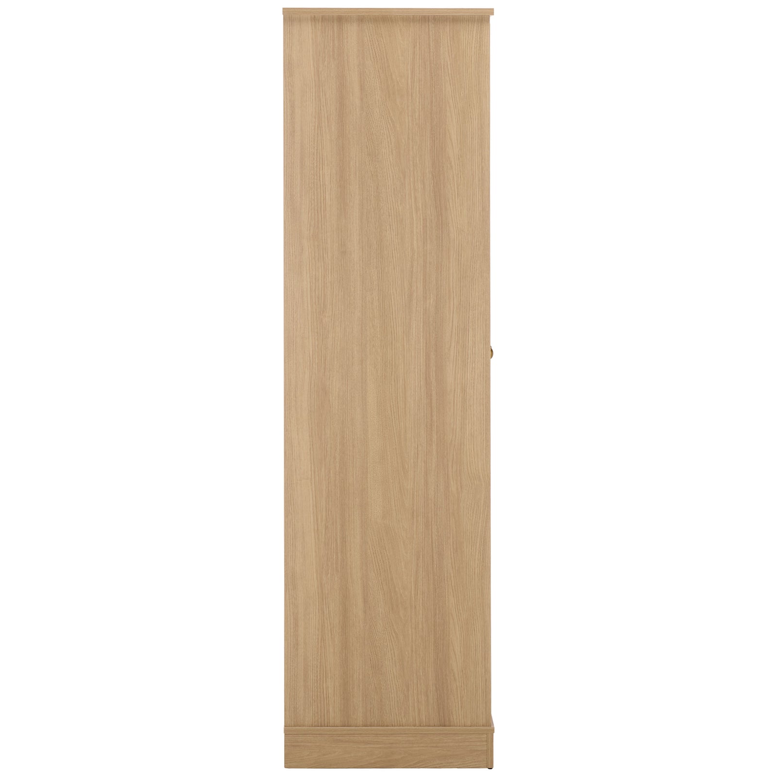 A smooth wood-look side panel and low matching plinth keep the tall wardrobe streamlined. || STG3102B-2BX || side_studio