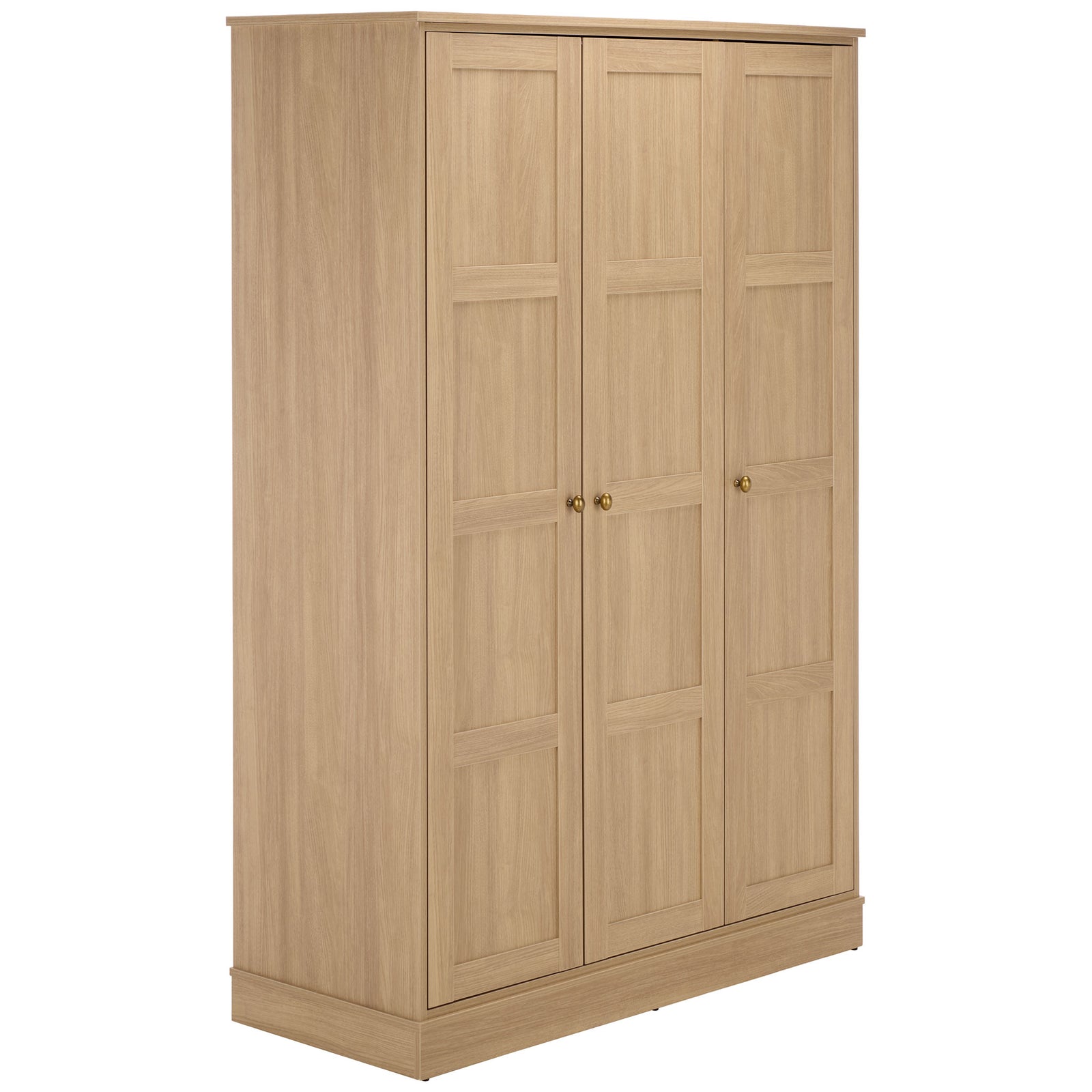 Natural wood-look grain carries across paneled doors, smooth sides, and the broad plinth. || STG3103B-3BX || front_angle_studio