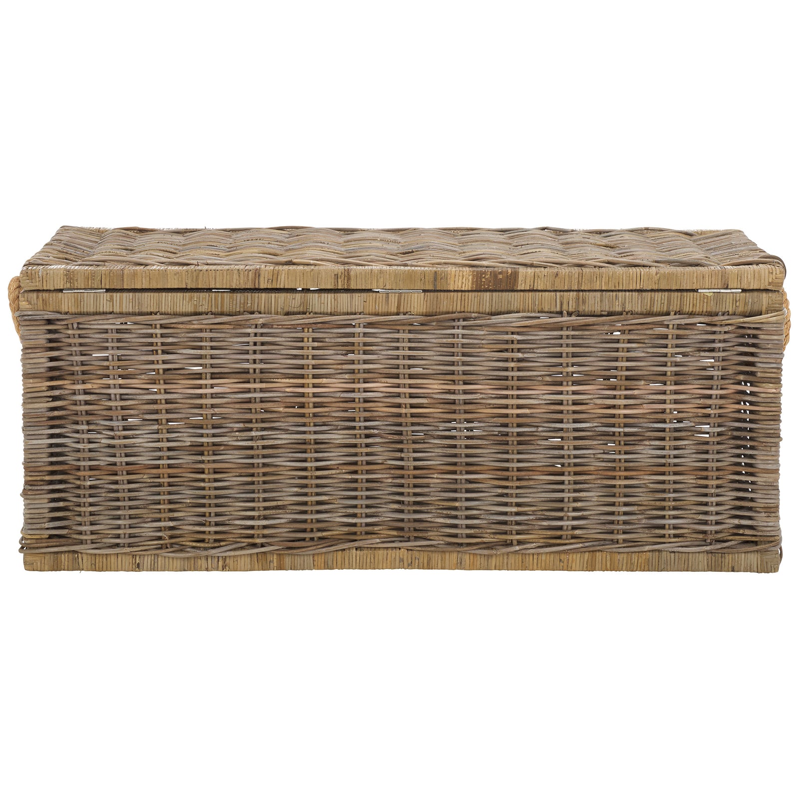 A broad rattan weave and sturdy wrapped trim give this storage trunk a relaxed, rustic feel. || STG6506A || back_studio