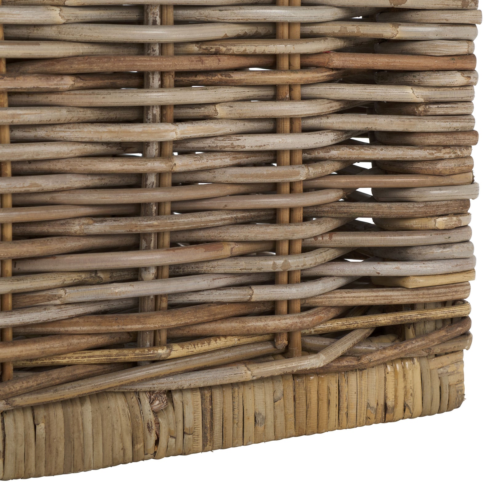 Thick rattan wrapping frames the trunk's base beneath its airy woven walls. || STG6506A || leg_studio