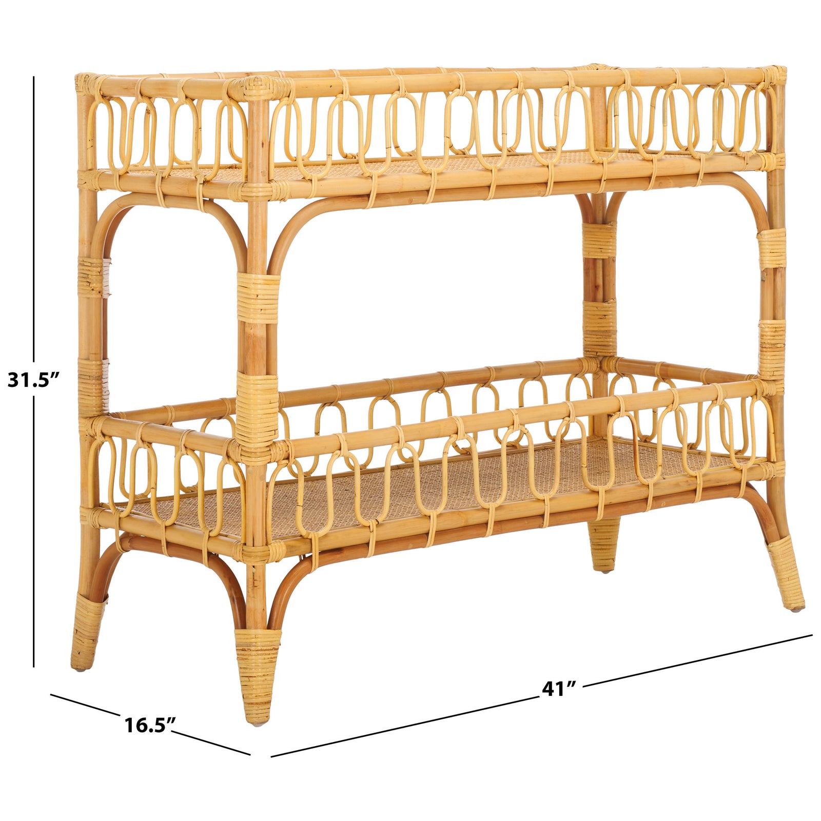 Natural rattan console stands 31.5 inches high and measures 41 inches wide by 16.5 inches deep || STG6509A || dimension_studio