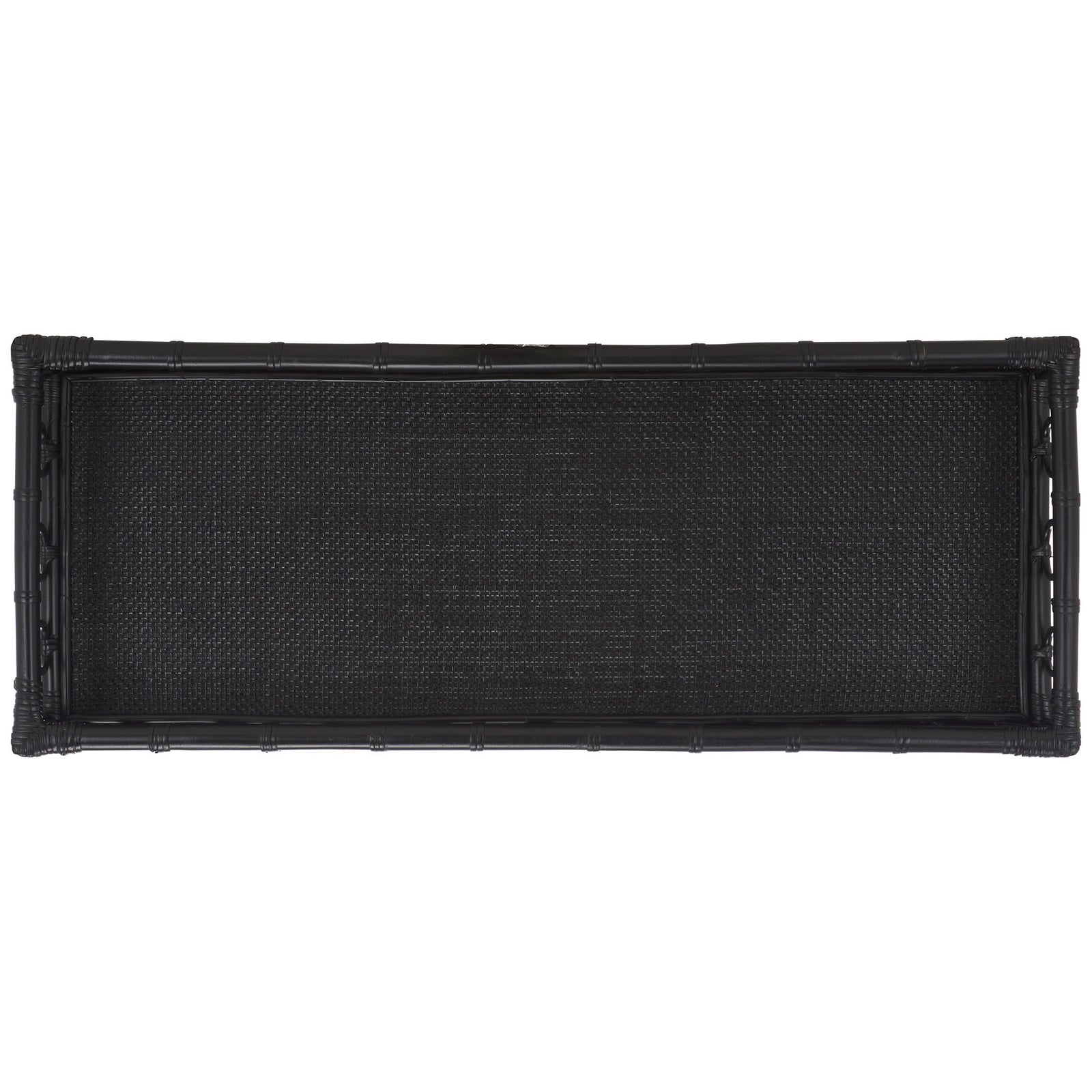 A rectangular black rattan weave forms the upper shelf inside a neatly wrapped frame || STG6509B || top_studio