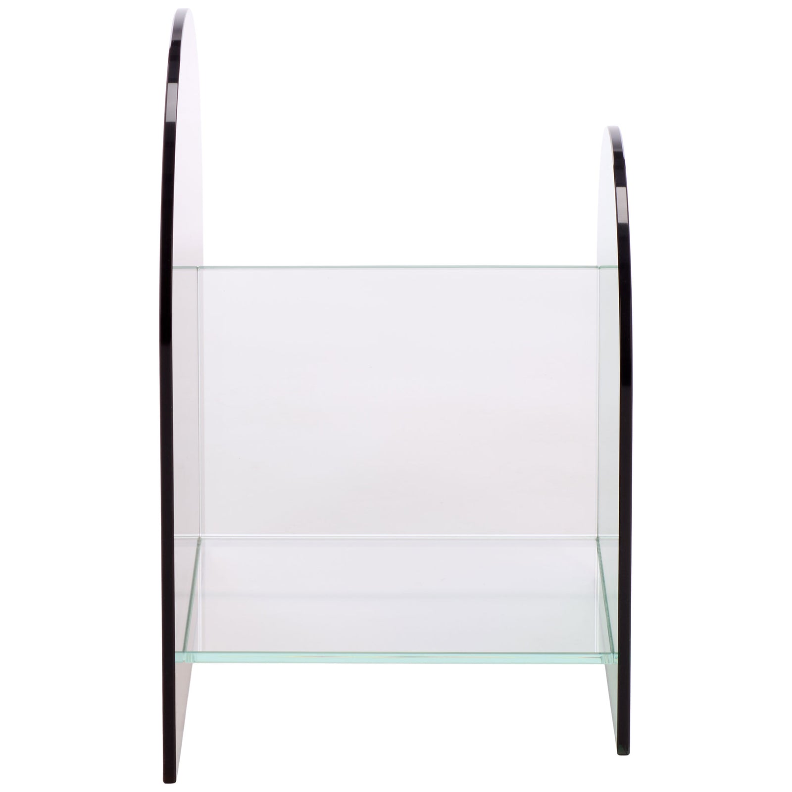 Slim glass side panels support a clear shelf and upright divider for organized display || STG7301A || side_studio
