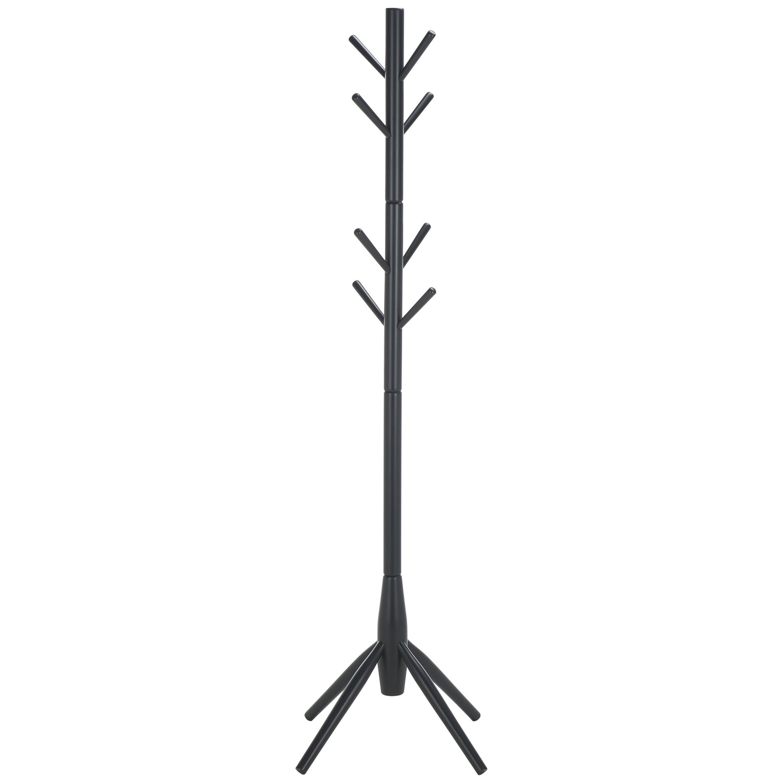 Black wooden hooks extend from a tall, streamlined post with a splayed base || STG8500A || side_studio