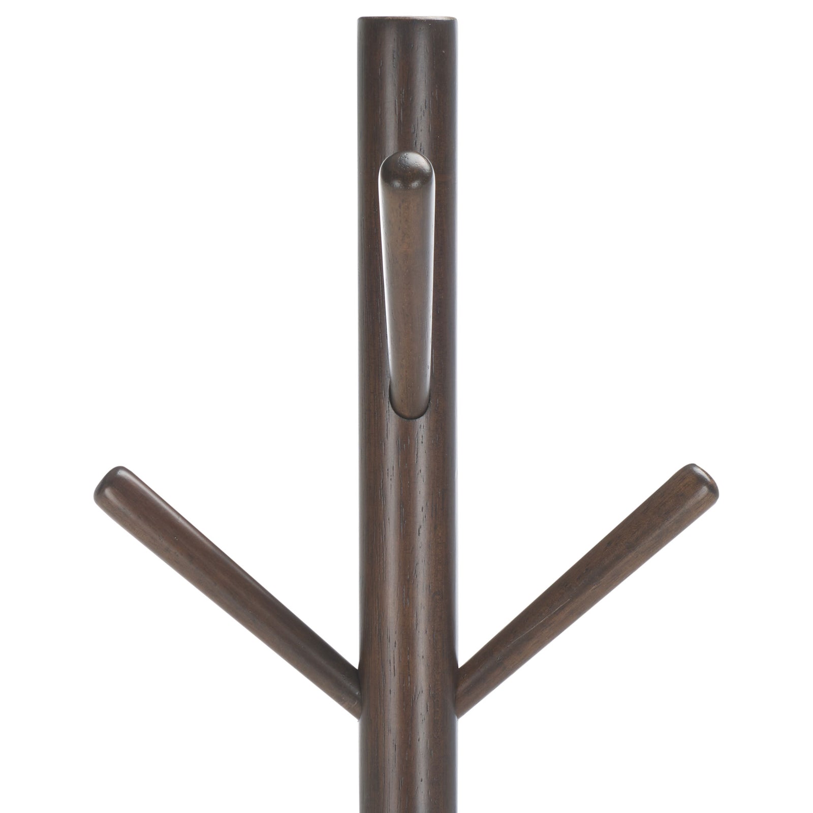 Rounded hooks branch from a dark walnut post, offering places for coats and accessories || STG8500B || detail_studio