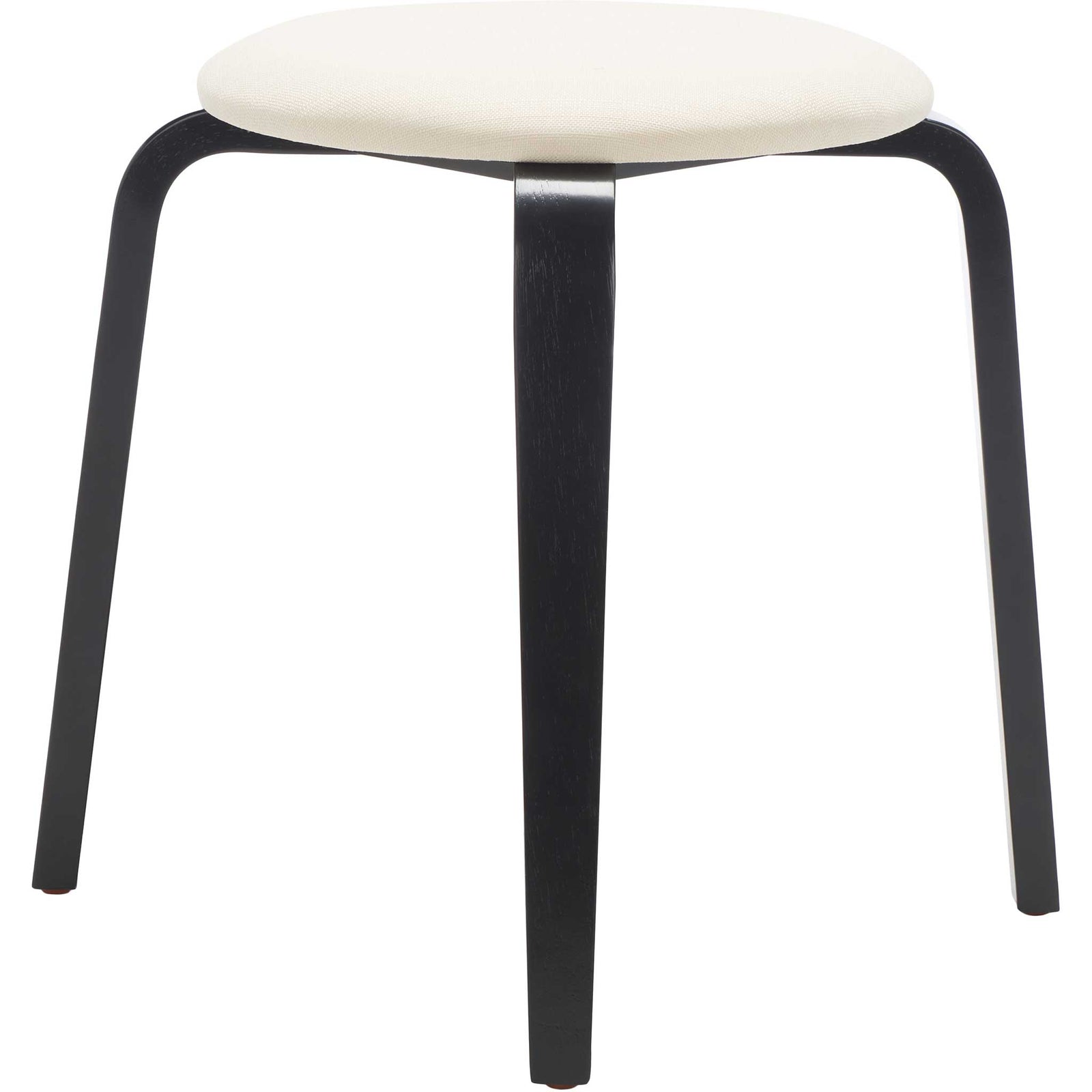 Minimalist stool with softly rounded linen seat and sculpted black legs || STL1001A || back_angle_studio
