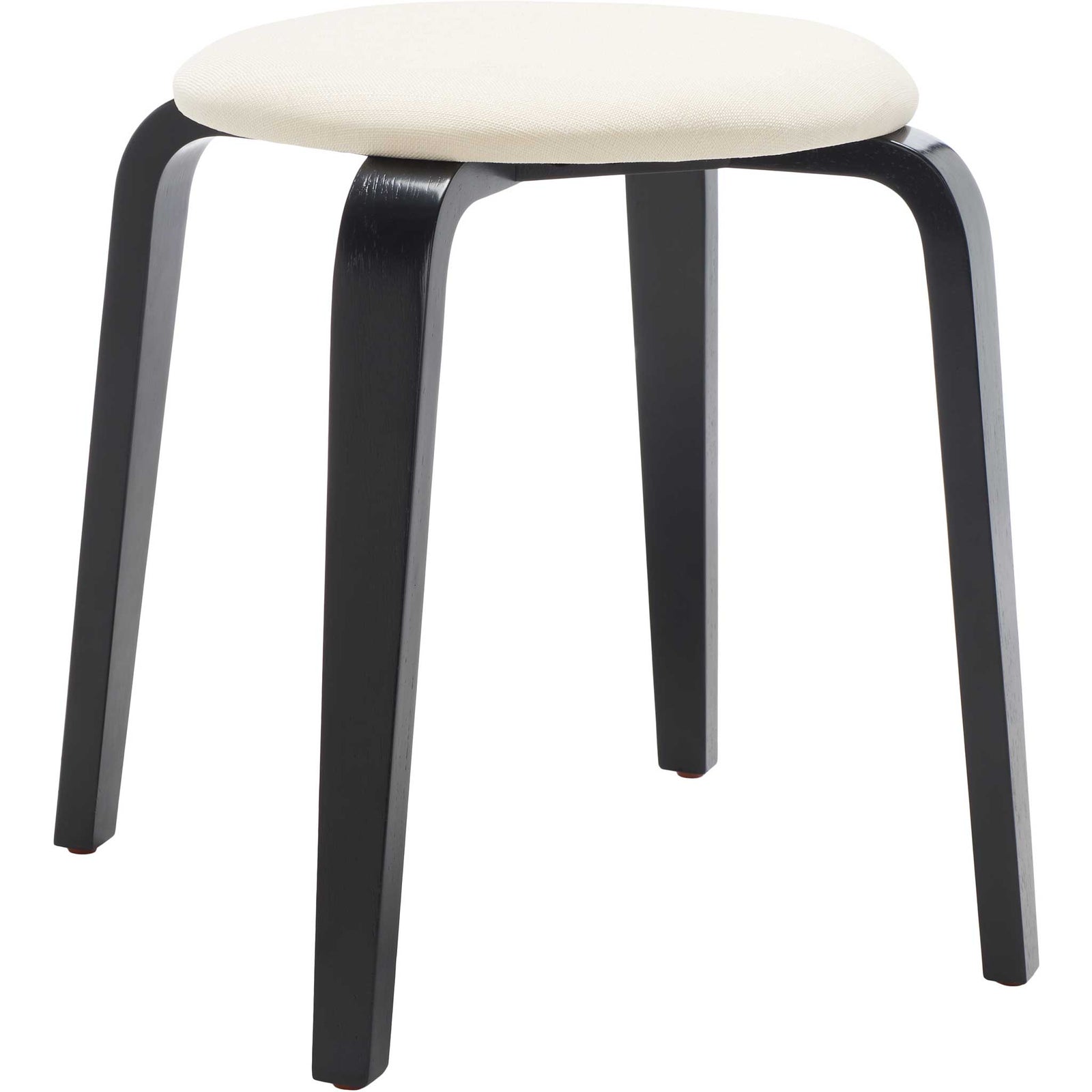Curved bentwood legs in a rich black finish support a plush cream upholstered seat || STL1001A || front_angle_studio