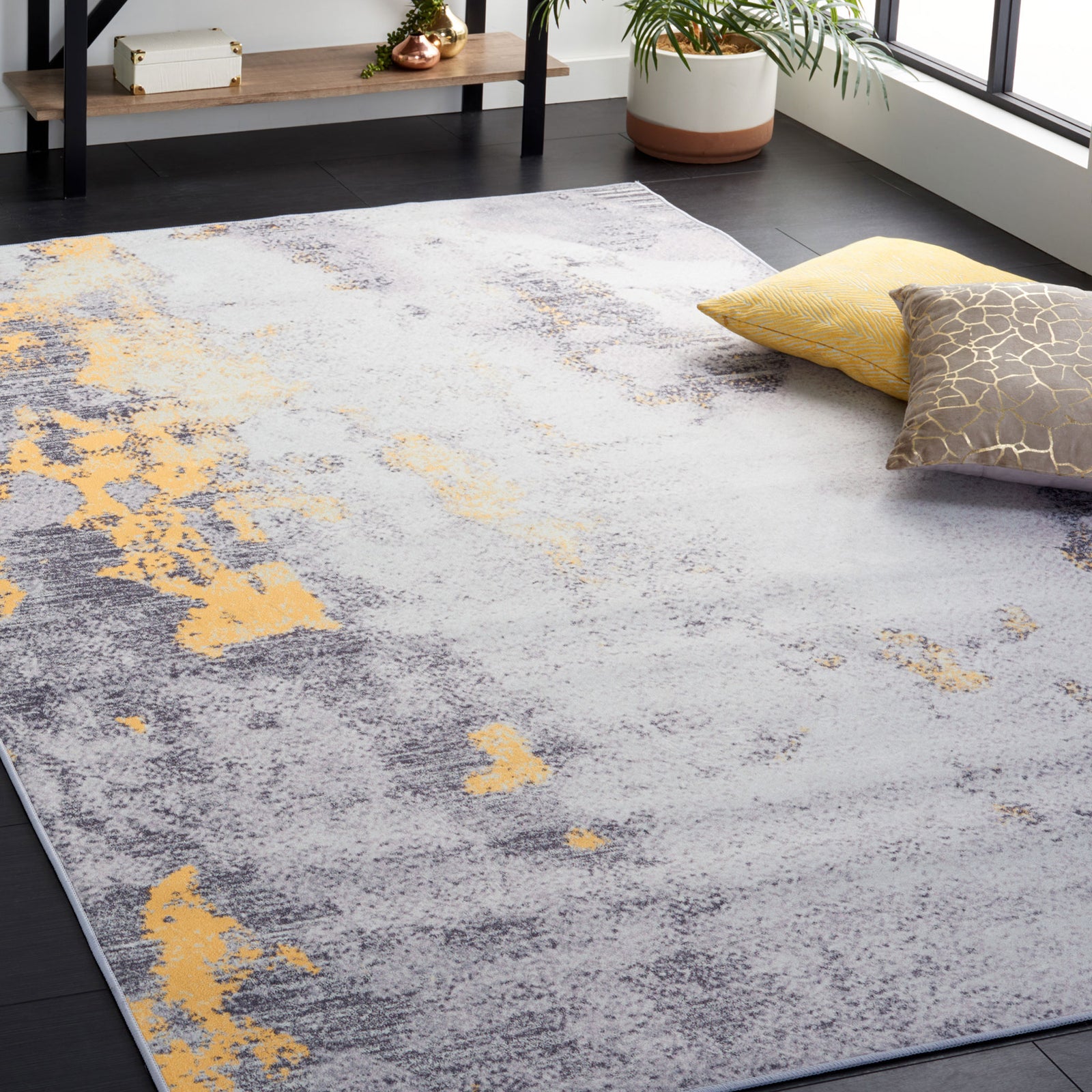 Gray and gold abstract pattern adds a chic, contemporary focal point to modern spaces || TAC803F-5 || front_angle_room