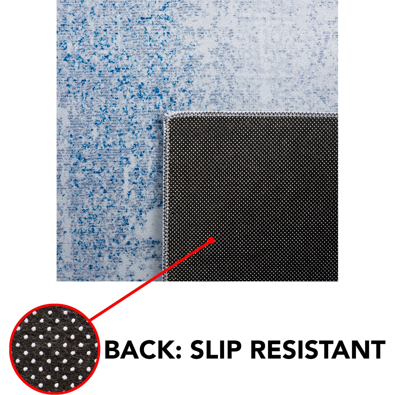 Slip-resistant backing with dotted grip keeps the rug securely in place || TAC814F-5 || callout_studio