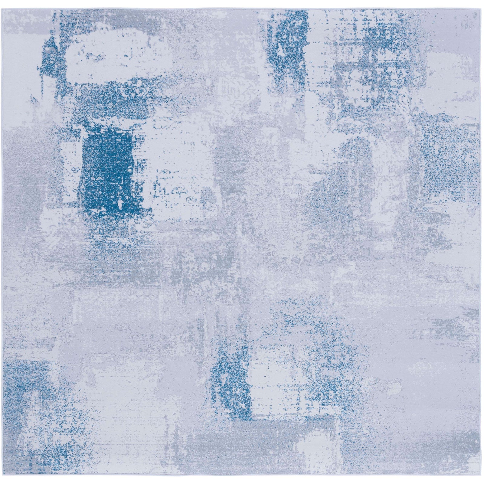 Square abstract rug in gray and blue with smooth, low-pile surface || TAC814F-6SQ || top_studio