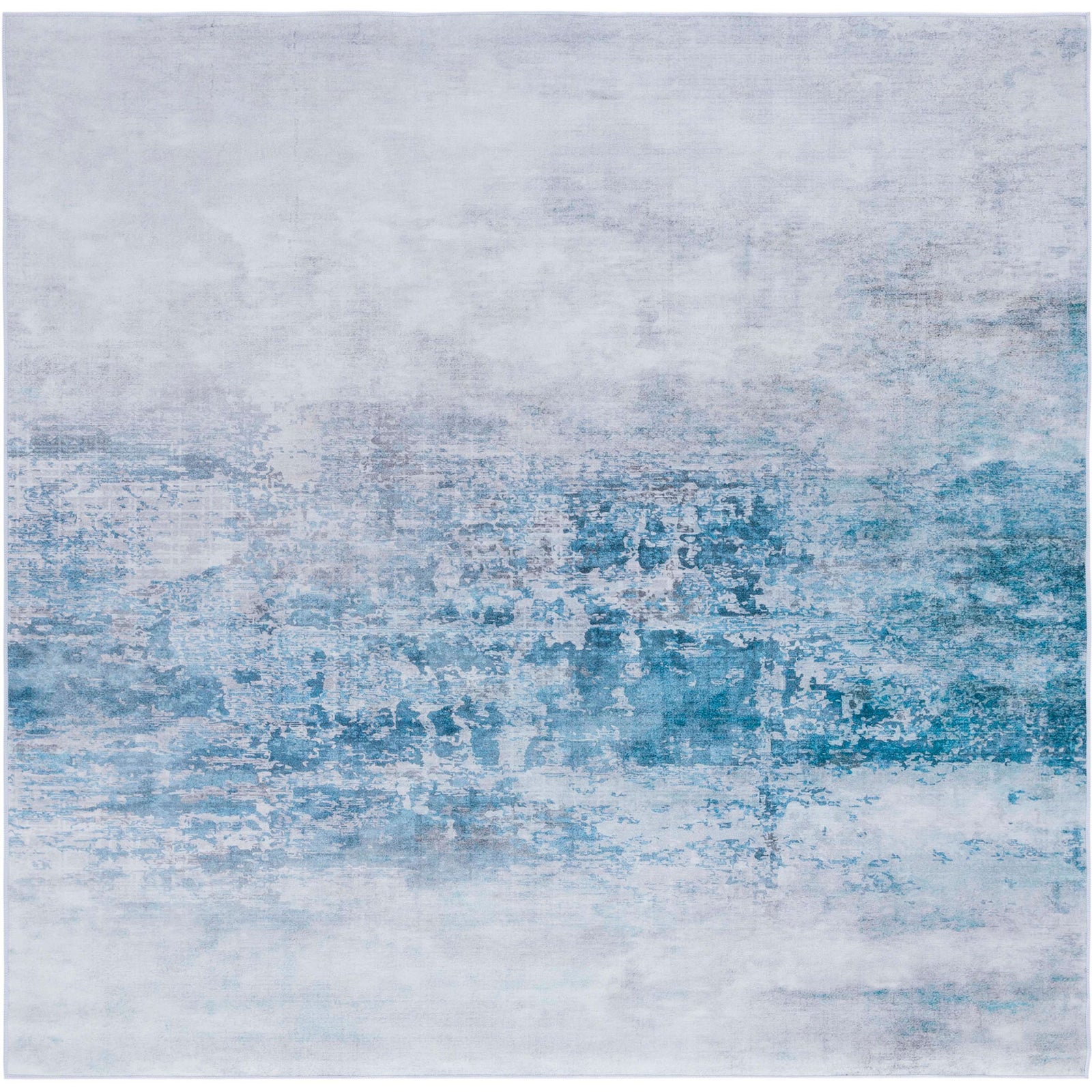 Square gray and blue abstract rug with a smooth, machine-washable surface and clean finished edges || TAC833F-6SQ || top_studio