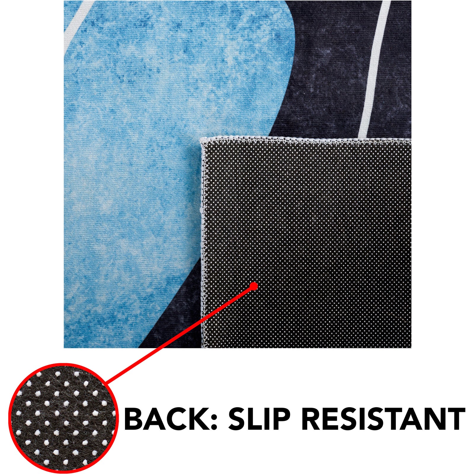 Slip-resistant dotted backing keeps the rug firmly in place || TAC837G-5 || callout_studio
