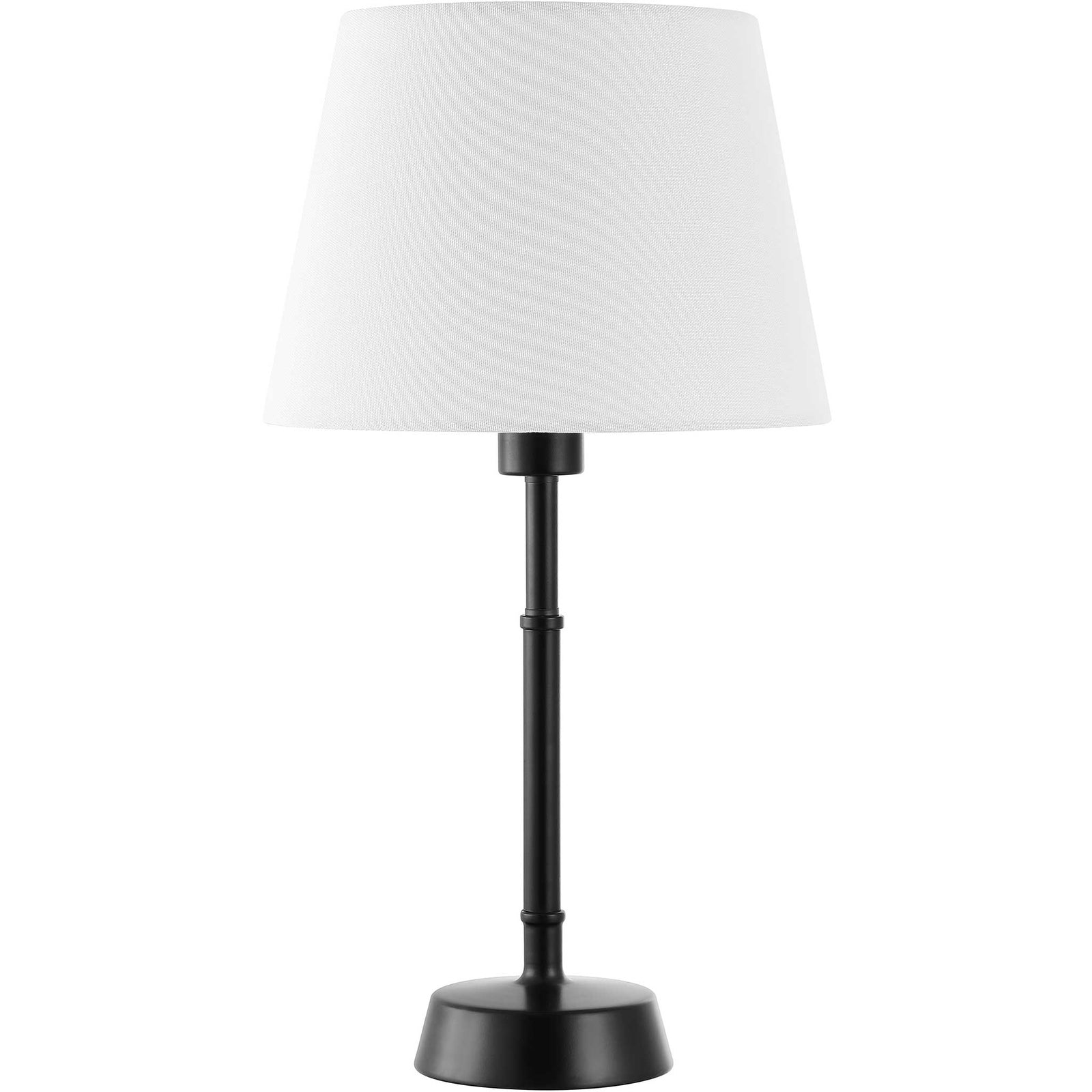 Sleek black metal table lamp with a crisp white tapered shade and clean, minimalist silhouette || TBL4491A || front_studio