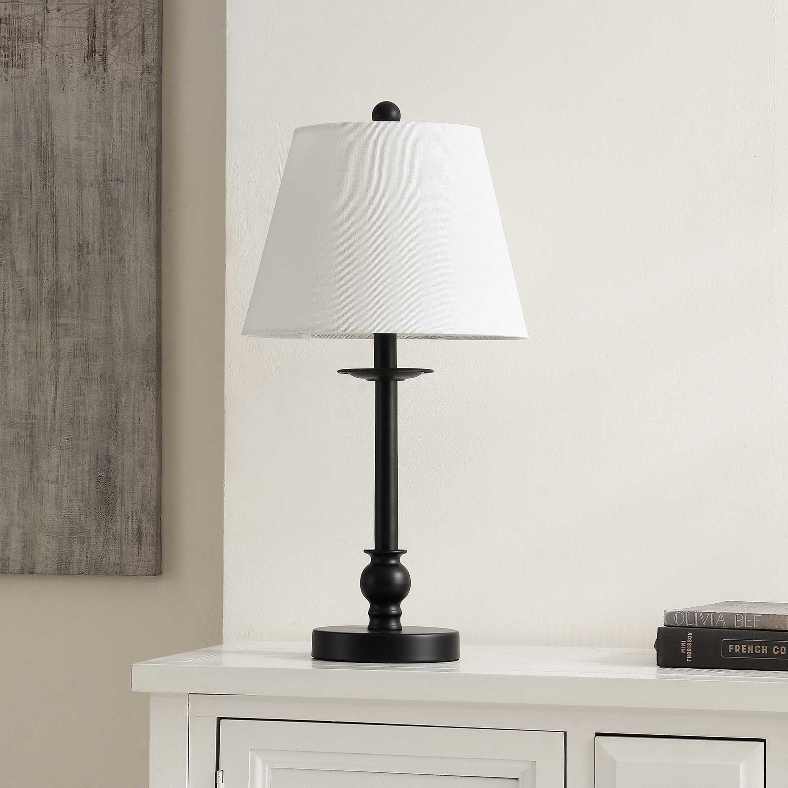Modern black table lamp with a clean white shade for effortless bedside or console styling || TBL4502A || front_room