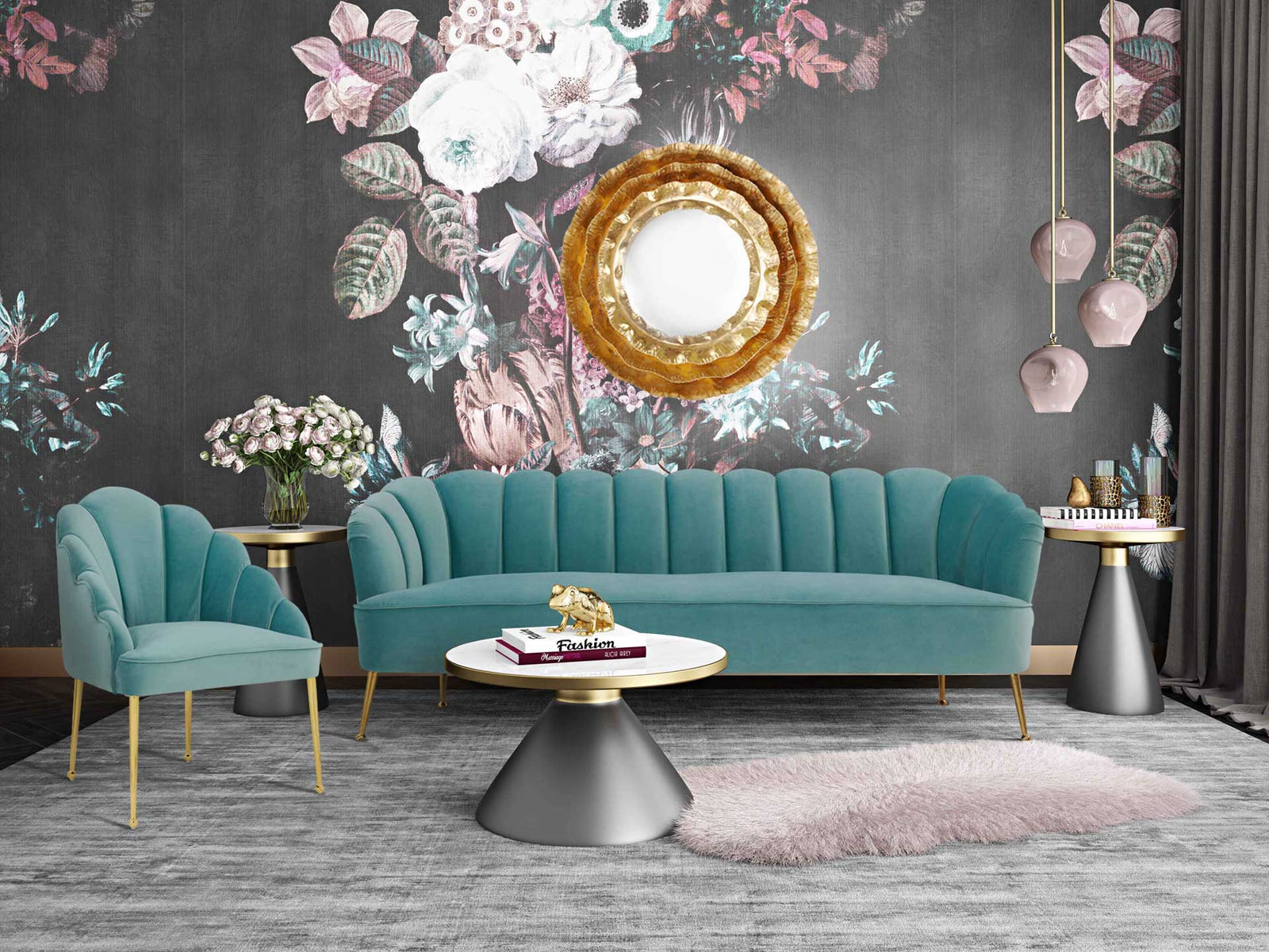 Dalton Velvet Sofa Sea Blue