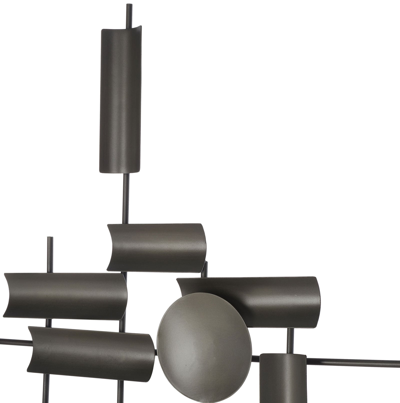 Antique silver iron cylinders and a rounded disc bring depth to the linear wall accent || WDC1027A || detail_studio