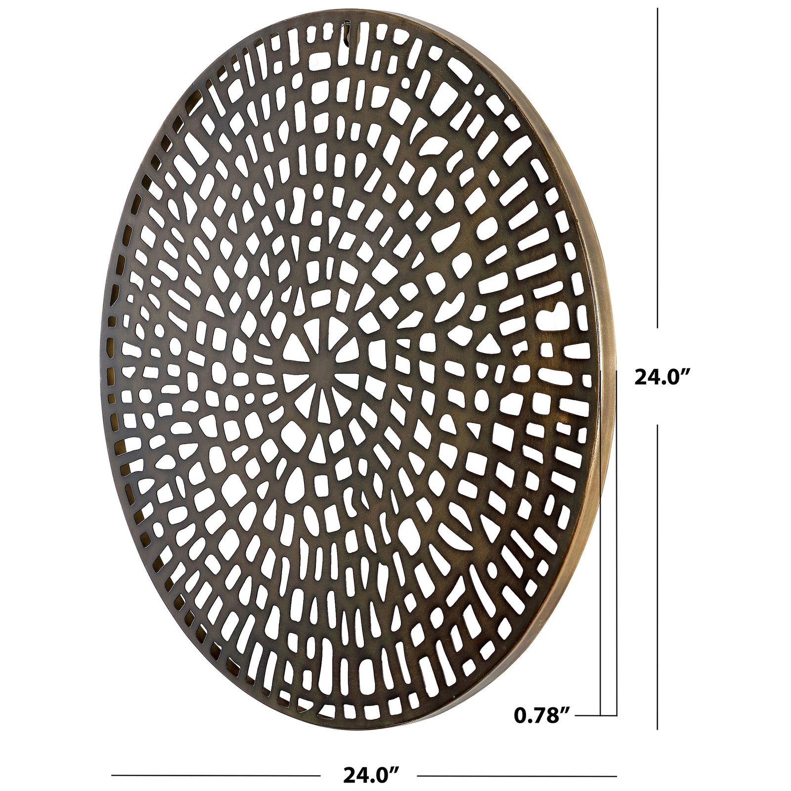 Round metal wall decor measures 24 inches across with a slim 0.78-inch profile || WDC5017A || dimension_studio