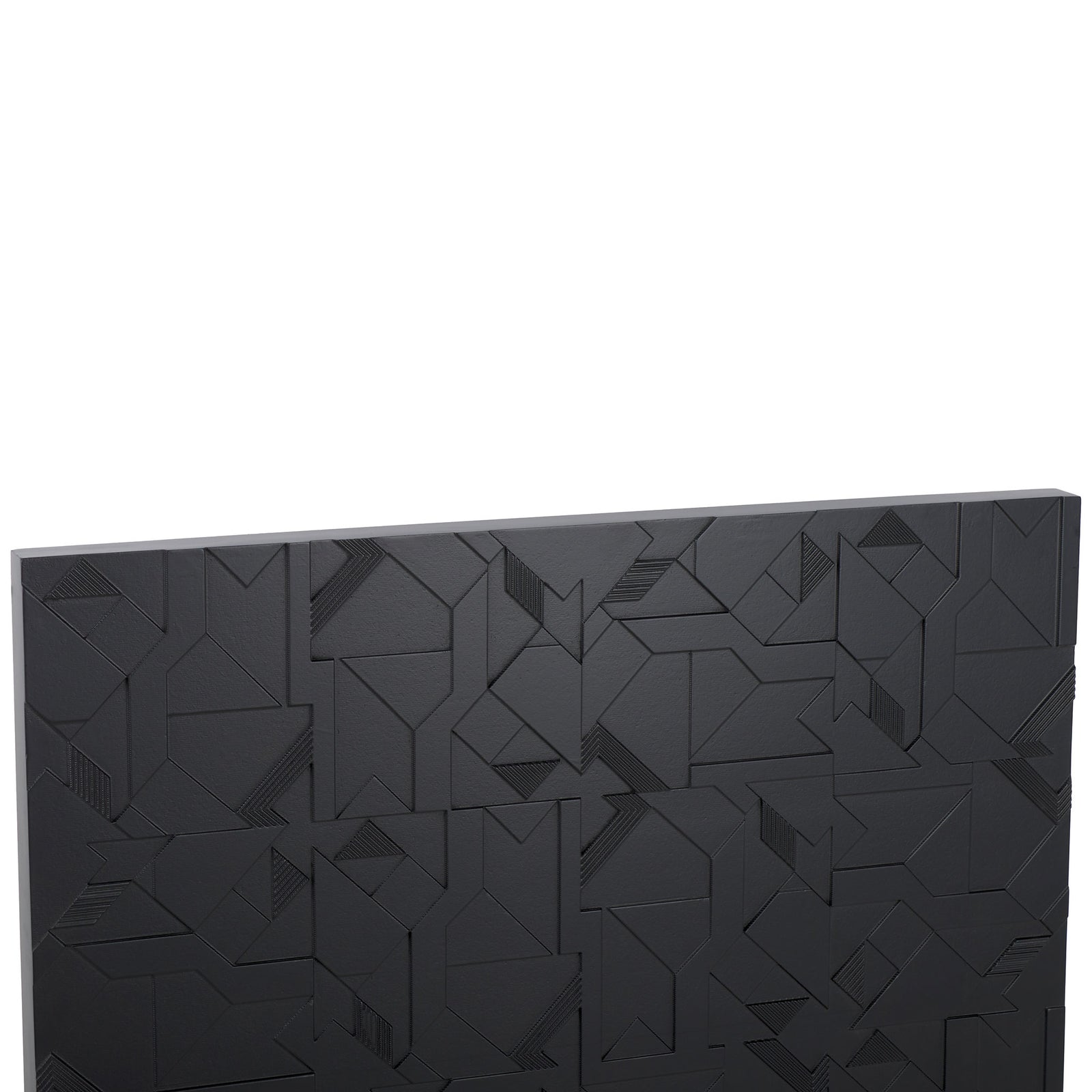 Raised angular forms and fine grooves create a richly textured black wall accent. || WDC5023A || detail_studio