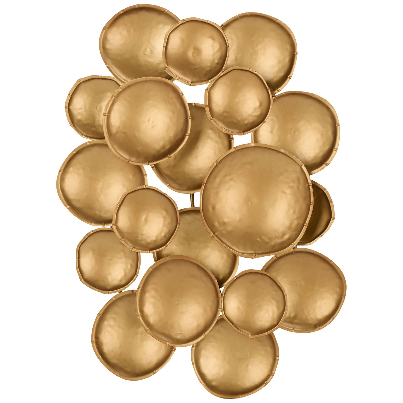 Overlapping, bowl-shaped gold iron discs form an airy, sculptural wall accent || WDC5025A || front_studio
