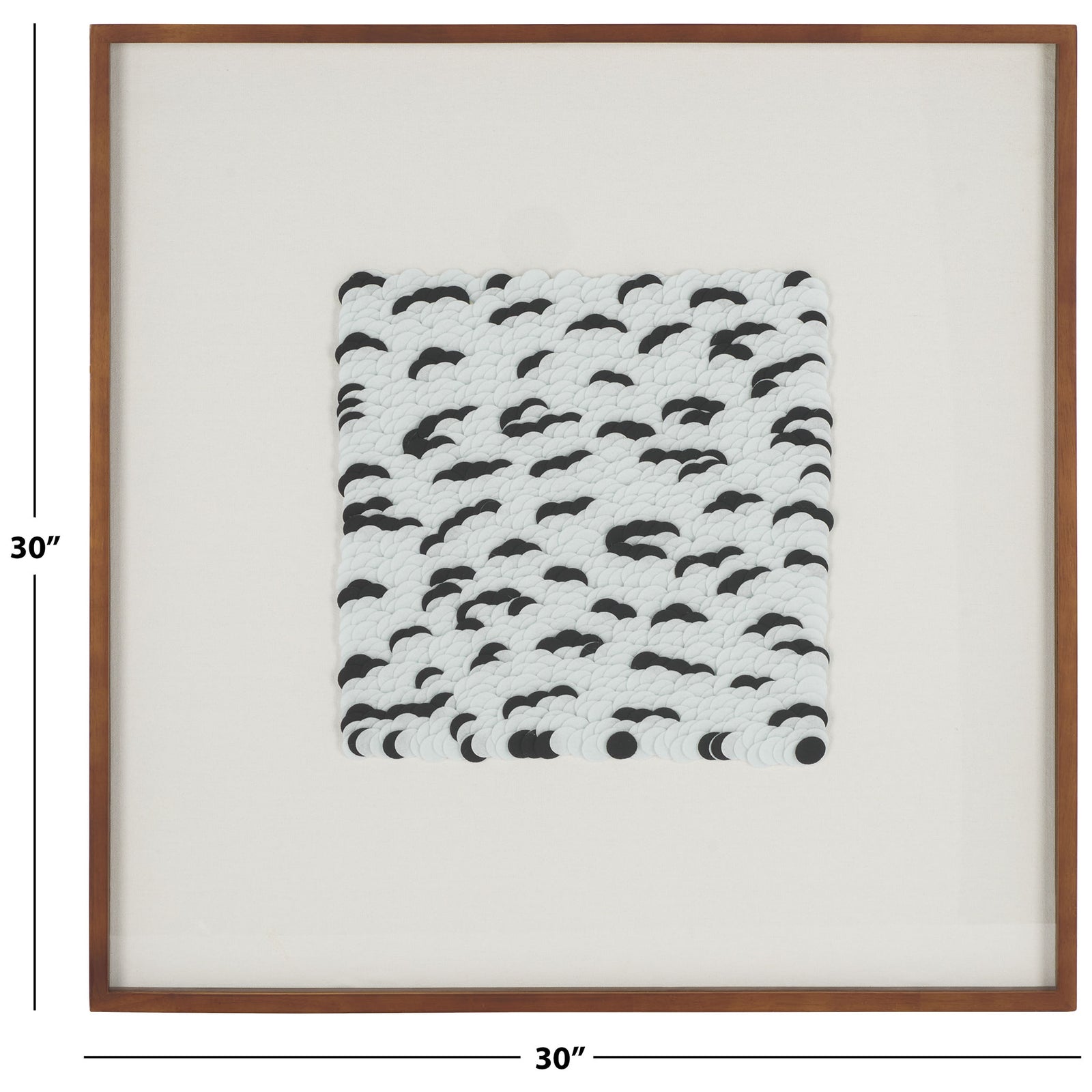 Brown-framed textile art measures 30 inches wide by 30 inches high || WLA1901A || dimension_studio
