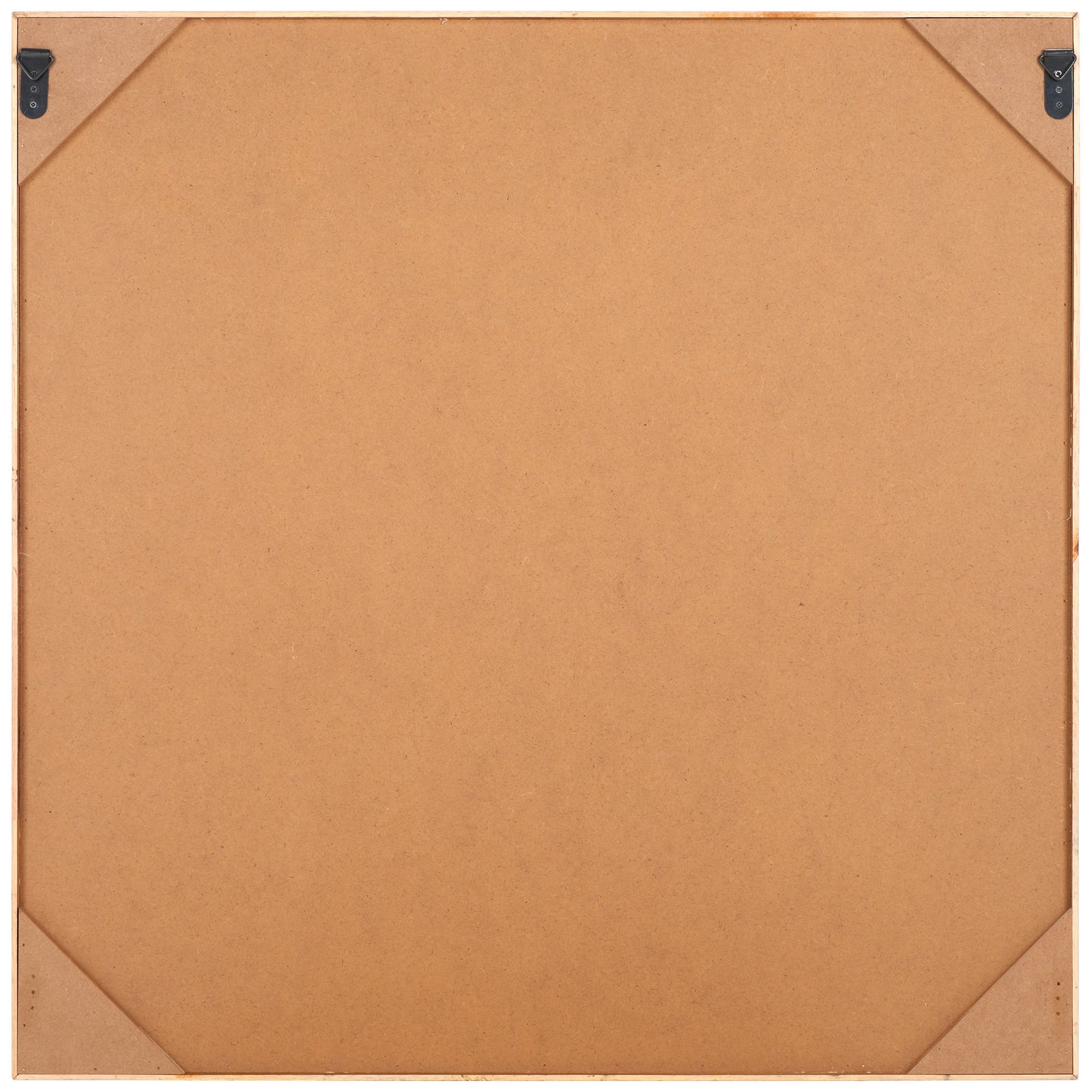 A solid brown back has reinforced corners and two hanging hooks for wall mounting. || WLA1902A || back_studio