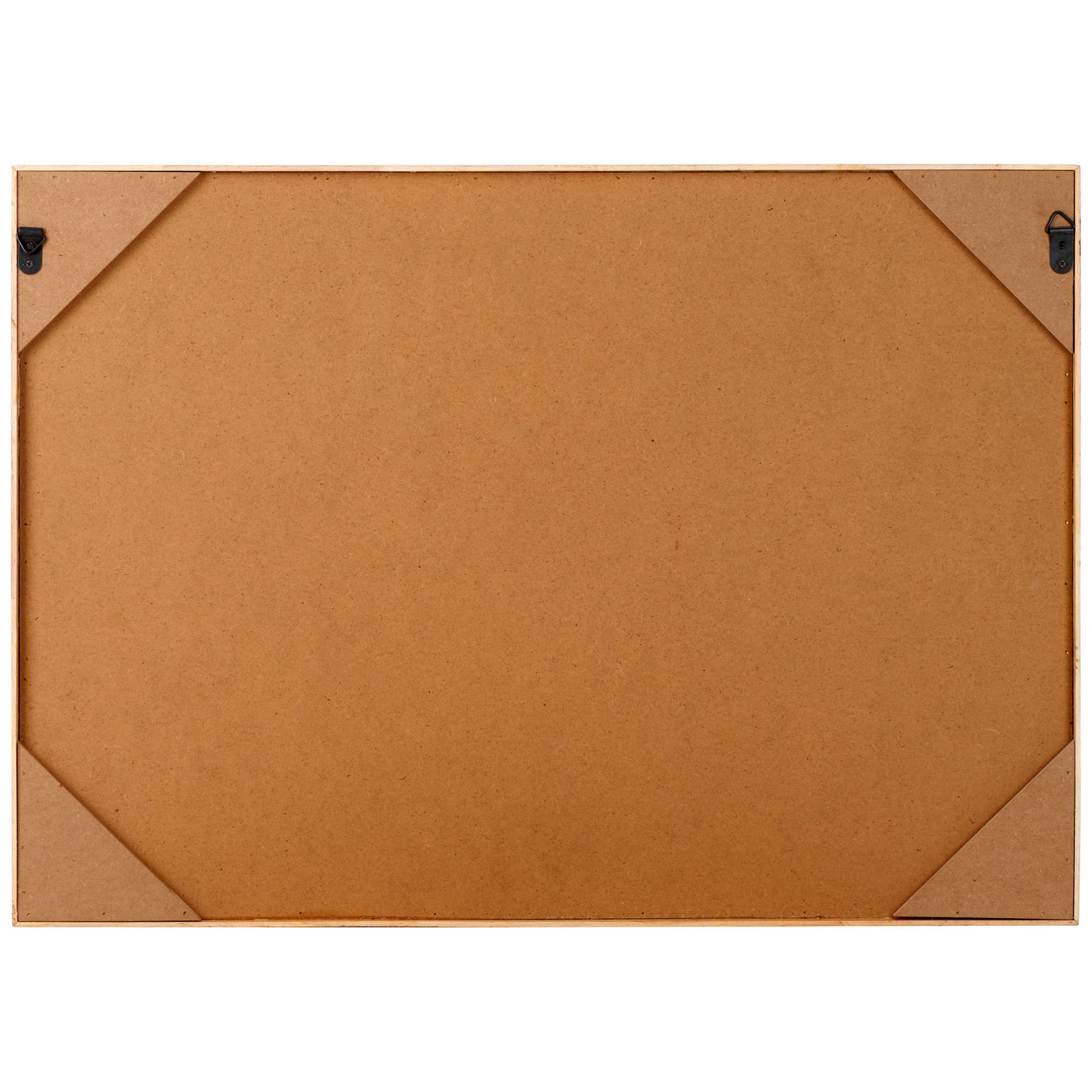 Two mounting hooks sit at the upper corners of a warm brown backing inside the natural wood frame || WLA1905A || back_studio