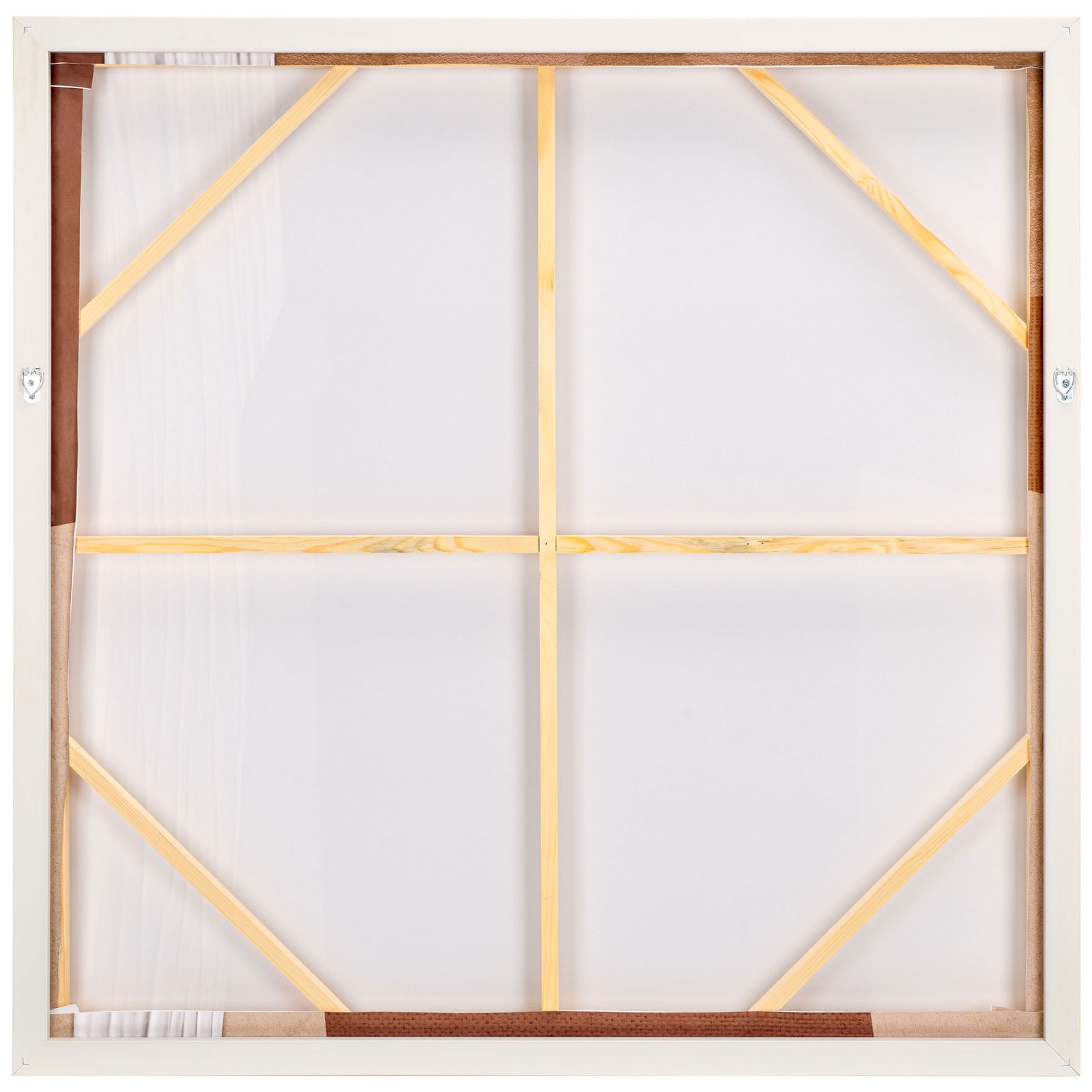 Canvas backing is reinforced with wood crossbars and fitted with two metal hanging hooks || WLA3015A || back_studio