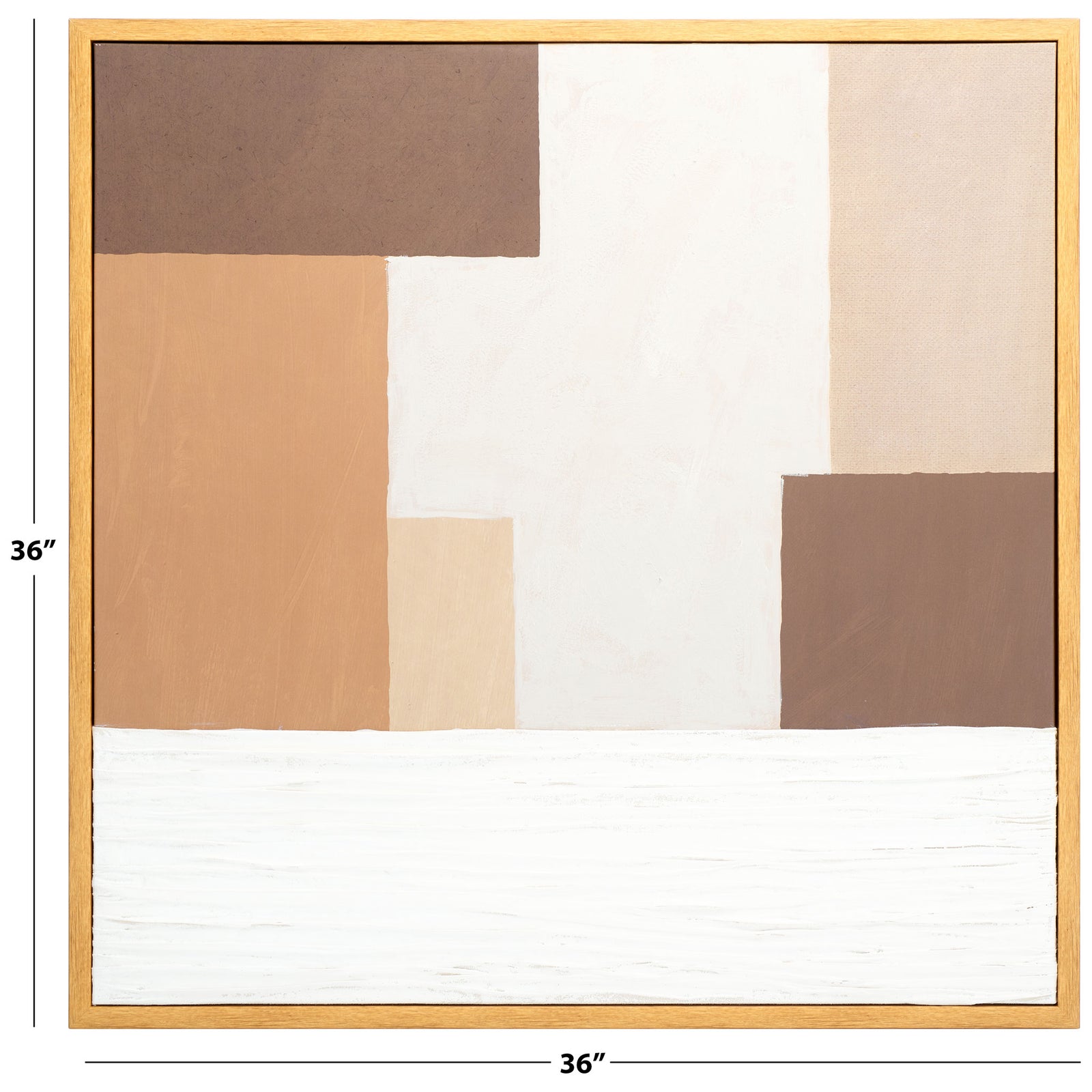 This 36-inch square canvas balances warm brown shapes with broad off-white areas || WLA3017A || dimension_studio