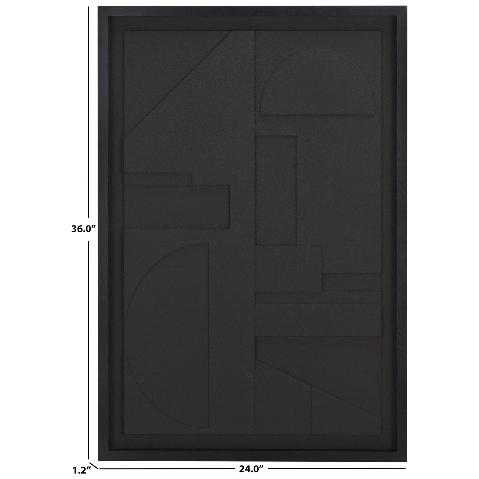 Framed geometric wall art measures 24 inches wide, 36 inches high, and 1.2 inches deep. || WLA3023A || dimension_studio