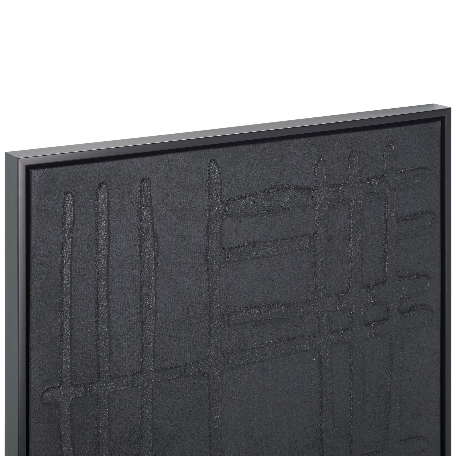 Raised abstract lines add tactile depth to a black canvas within a slim frame. || WLA3025A || detail_studio