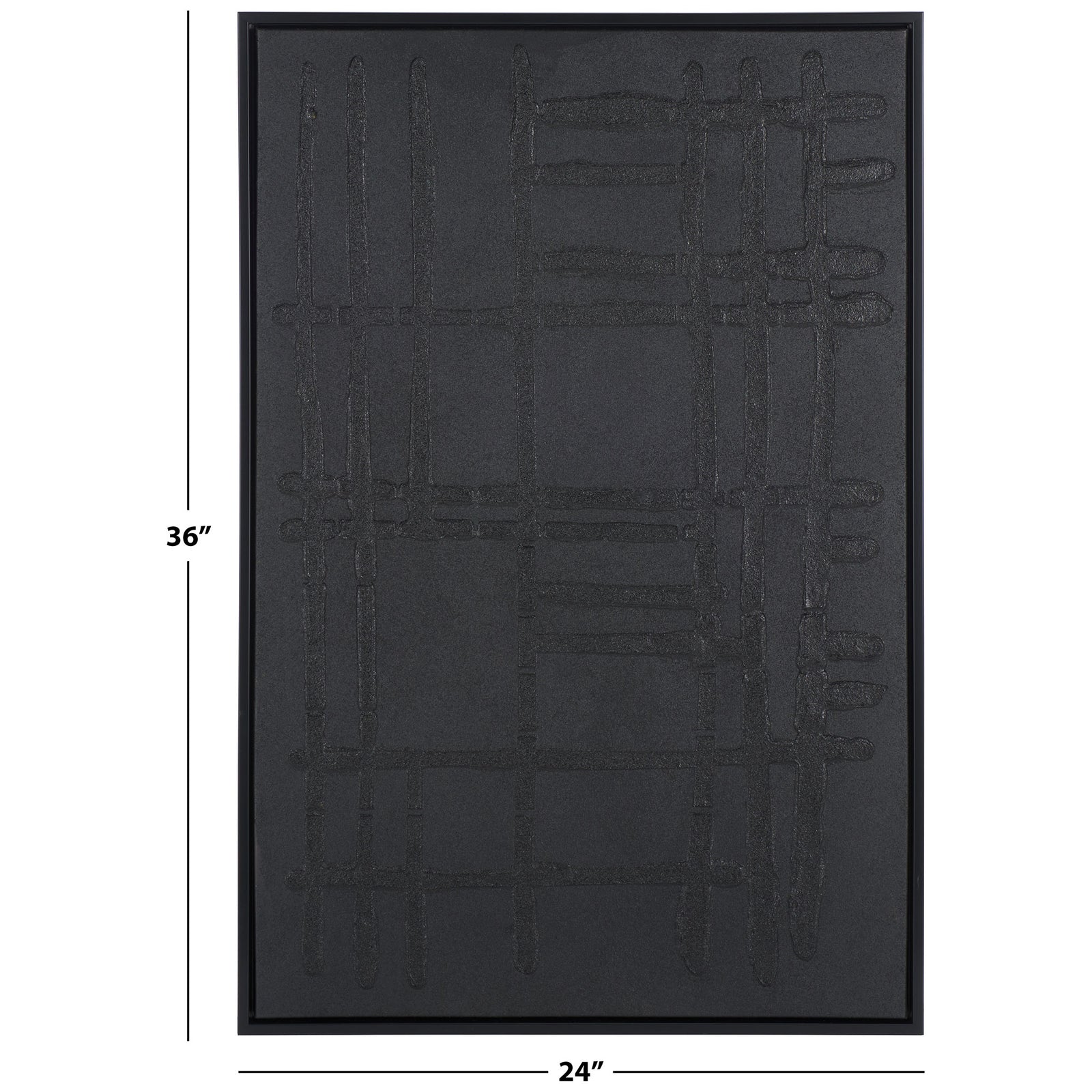 Black textured canvas wall art measures 24 inches wide by 36 inches high. || WLA3025A || dimension_studio