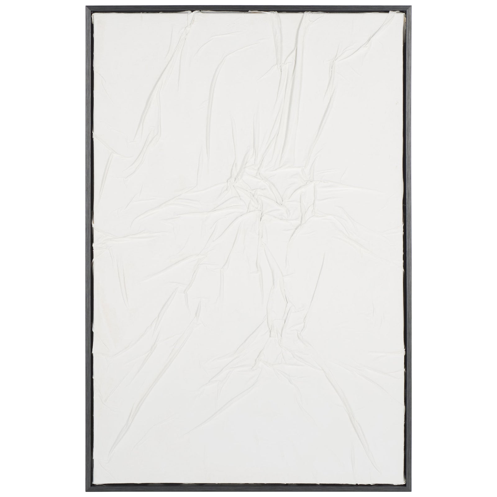 White abstract canvas art features flowing raised lines within a slender dark frame || WLA3026A || front_studio
